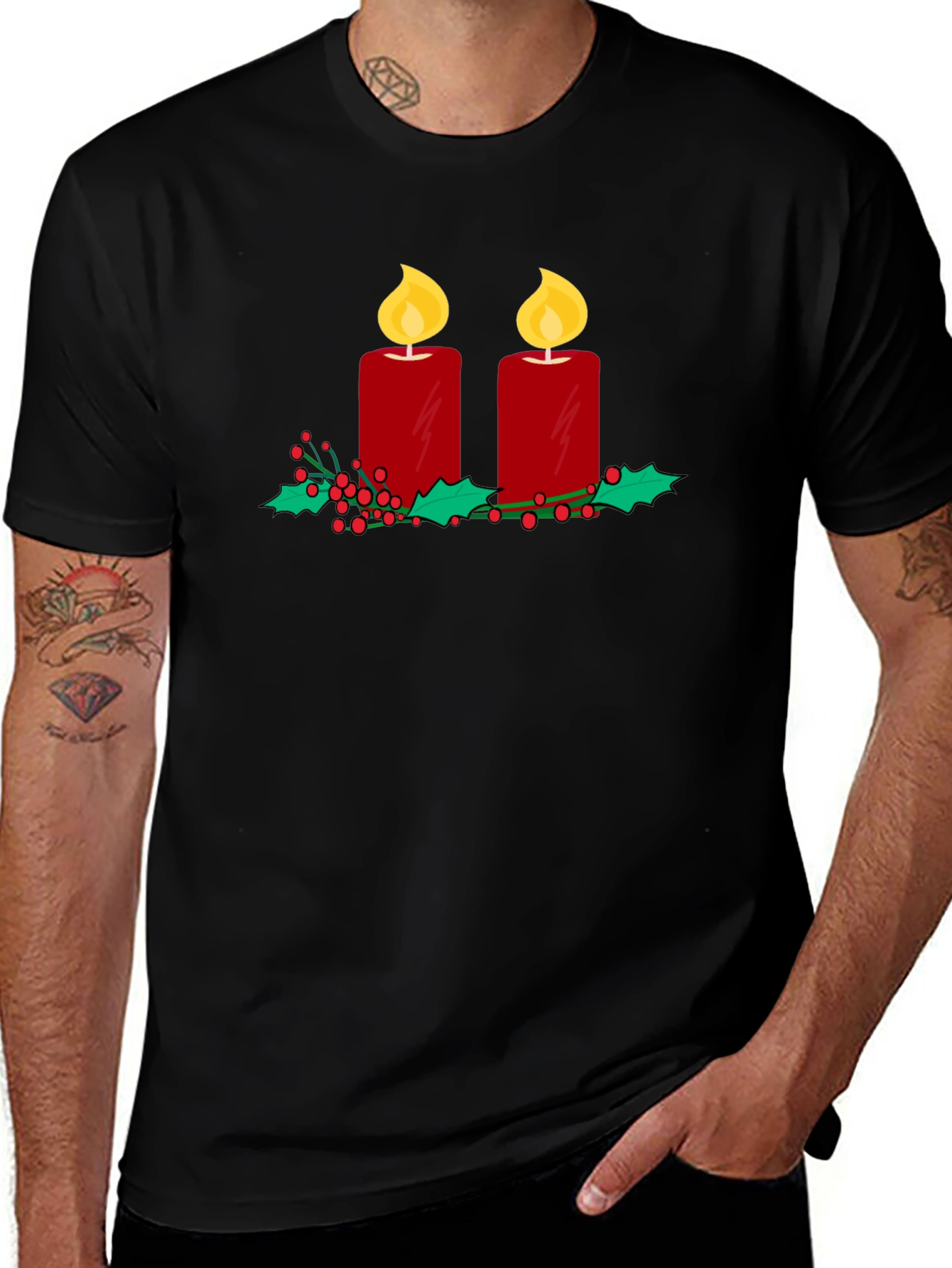 Festive Candles Graphic Tee - Holiday Style