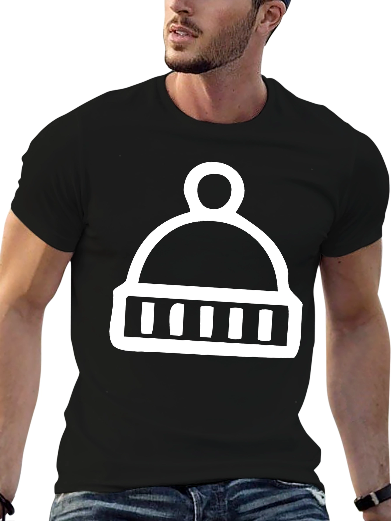 Black T-Shirt with Winter Hat Graphic