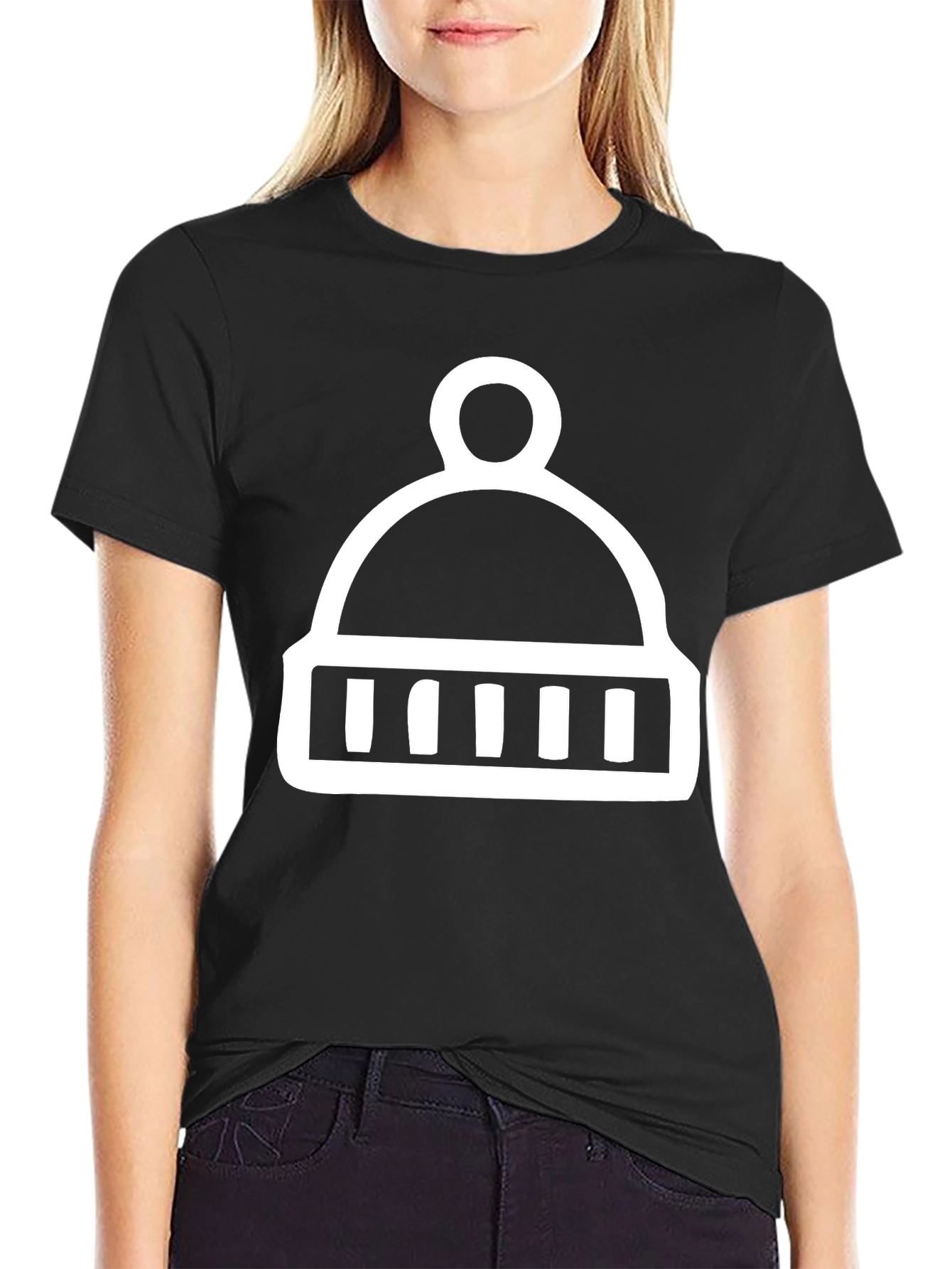 Black T-Shirt with Winter Hat Graphic