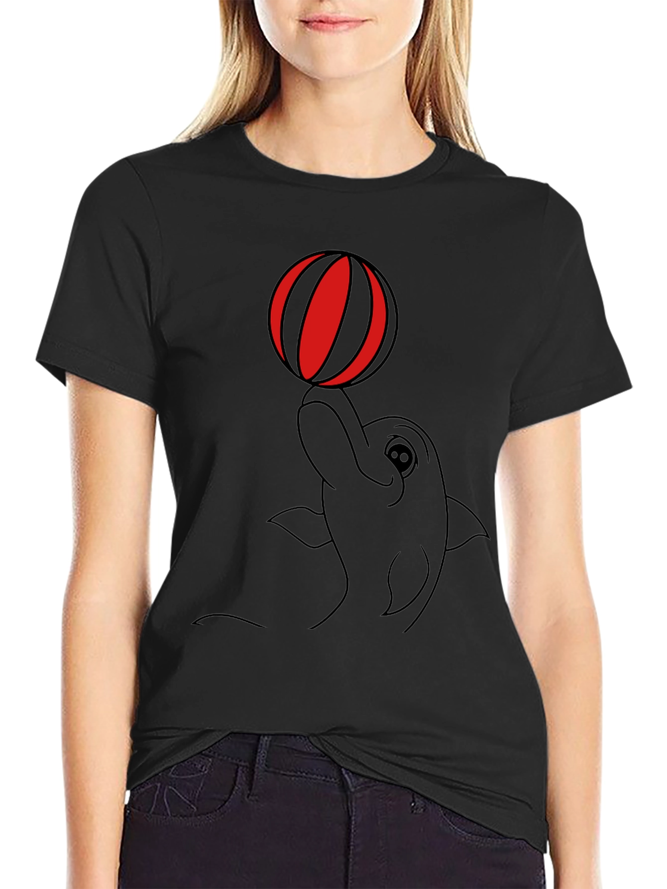 Dolphin & Ball Graphic Tee - Casual Black T-Shirt