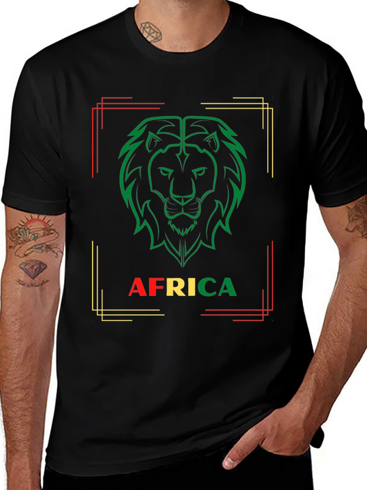 Africa Lion Graphic Tee - Black Crew Neck T-Shirt