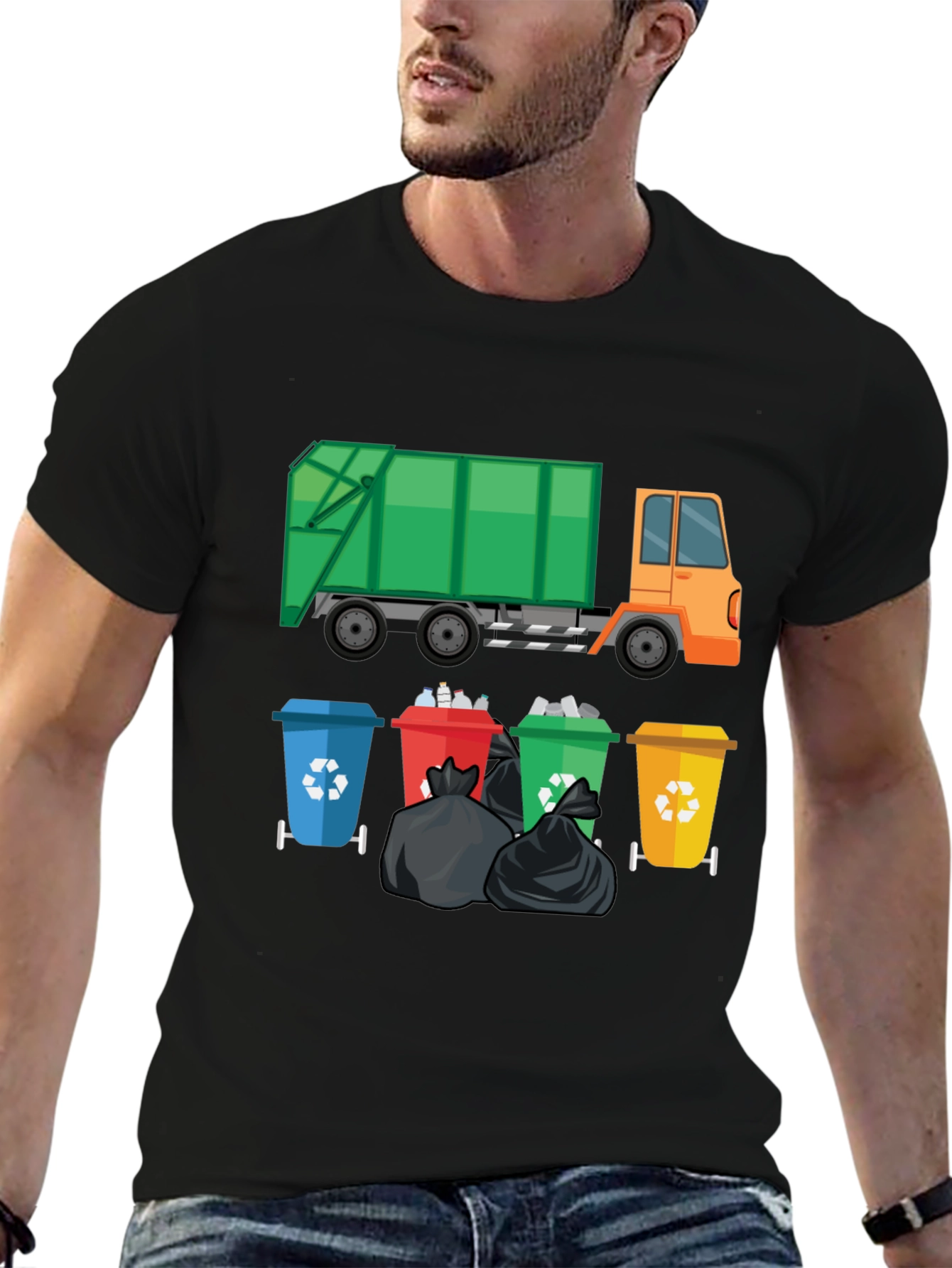 Garbage Truck & Recycling Bins Graphic T-Shirt