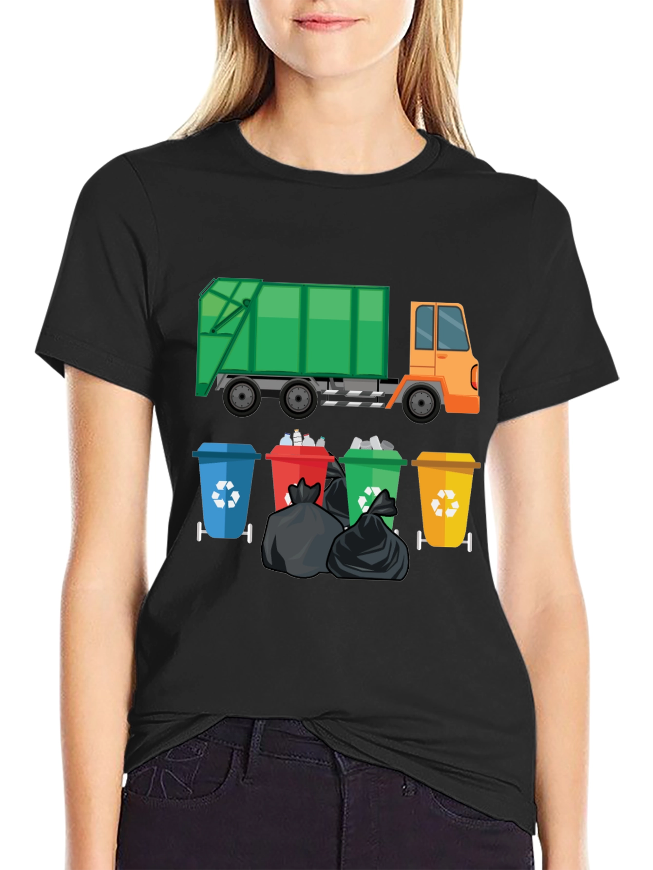 Garbage Truck & Recycling Bins Graphic T-Shirt