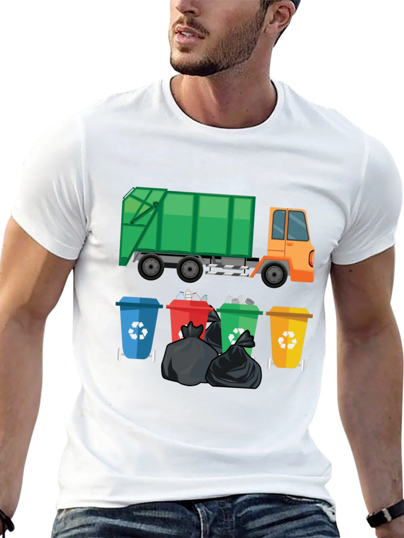 Garbage Truck & Recycling Bins Graphic T-Shirt