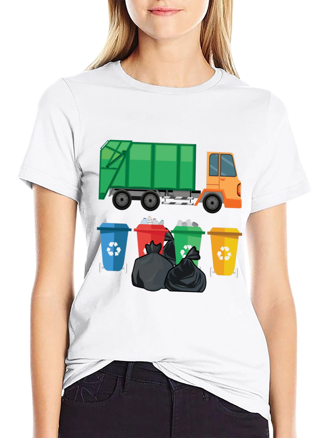 Garbage Truck & Recycling Bins Graphic T-Shirt