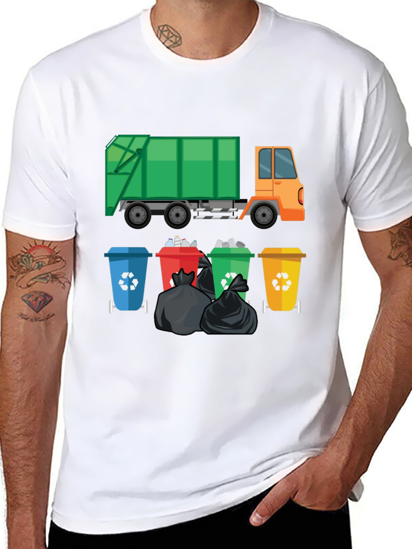 Garbage Truck & Recycling Bins Graphic T-Shirt