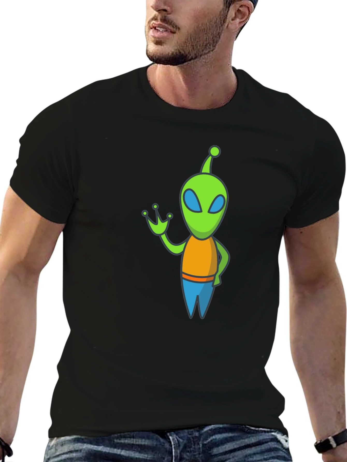 Alien Graphic Tee - Black Cotton Blend
