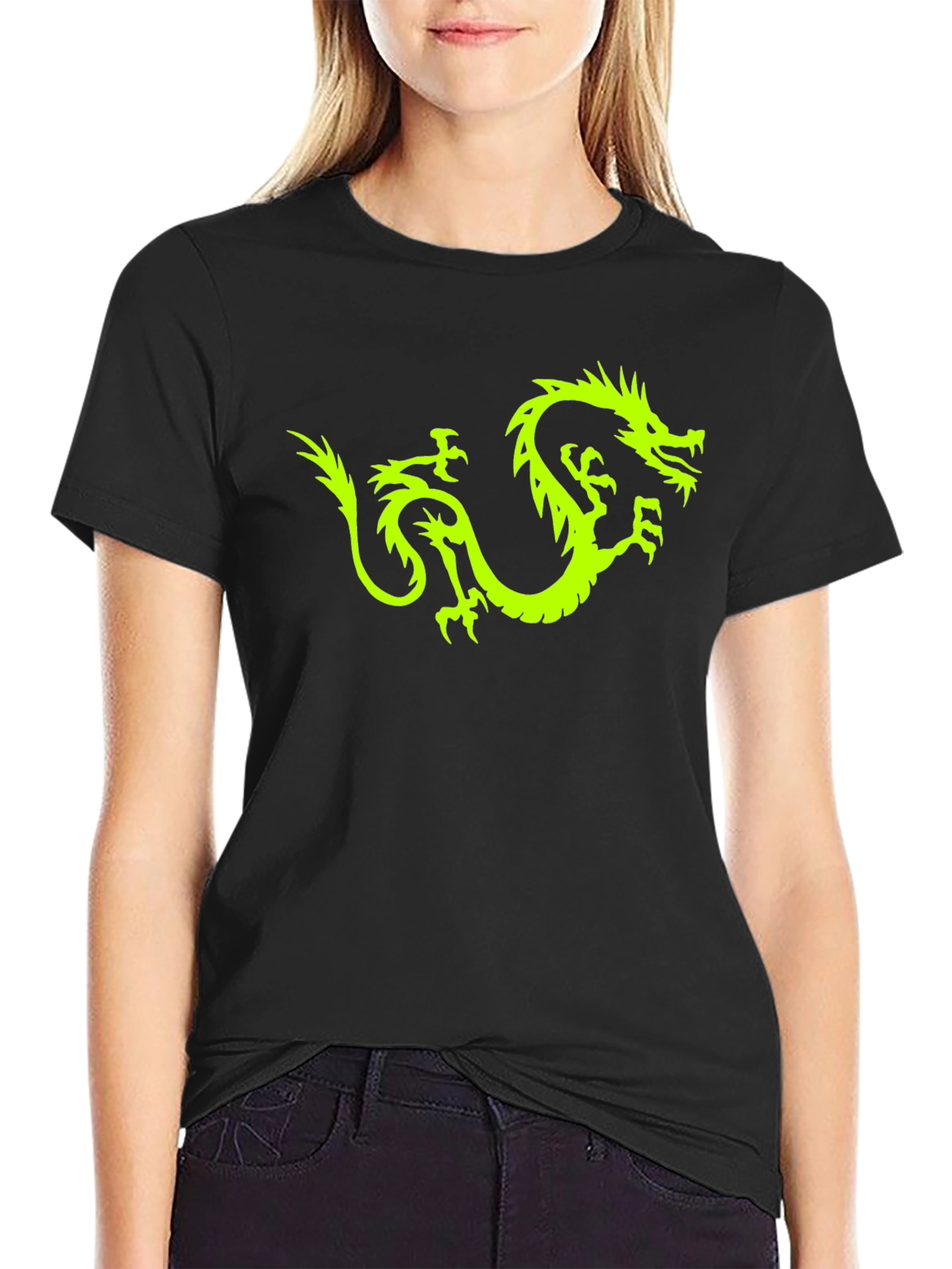 Neon Dragon Graphic Tee - Black