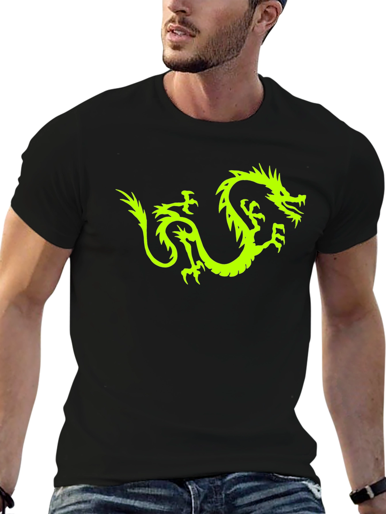 Neon Dragon Graphic Tee - Black