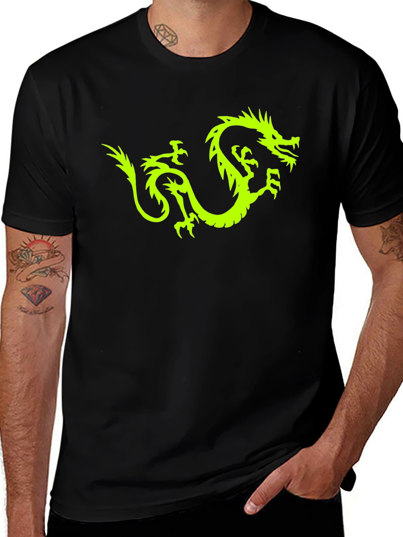 Neon Dragon Graphic Tee - Black