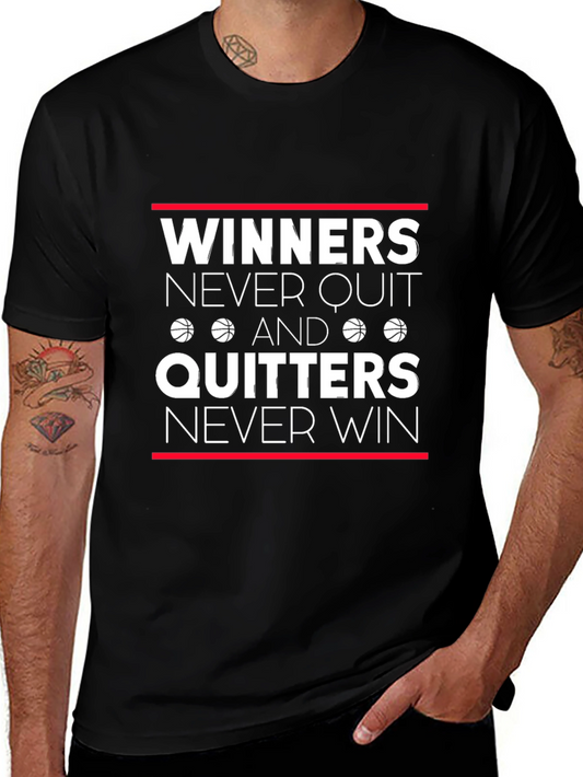 Winners Never Quit T-Shirt - Motivational Basketball Tee
