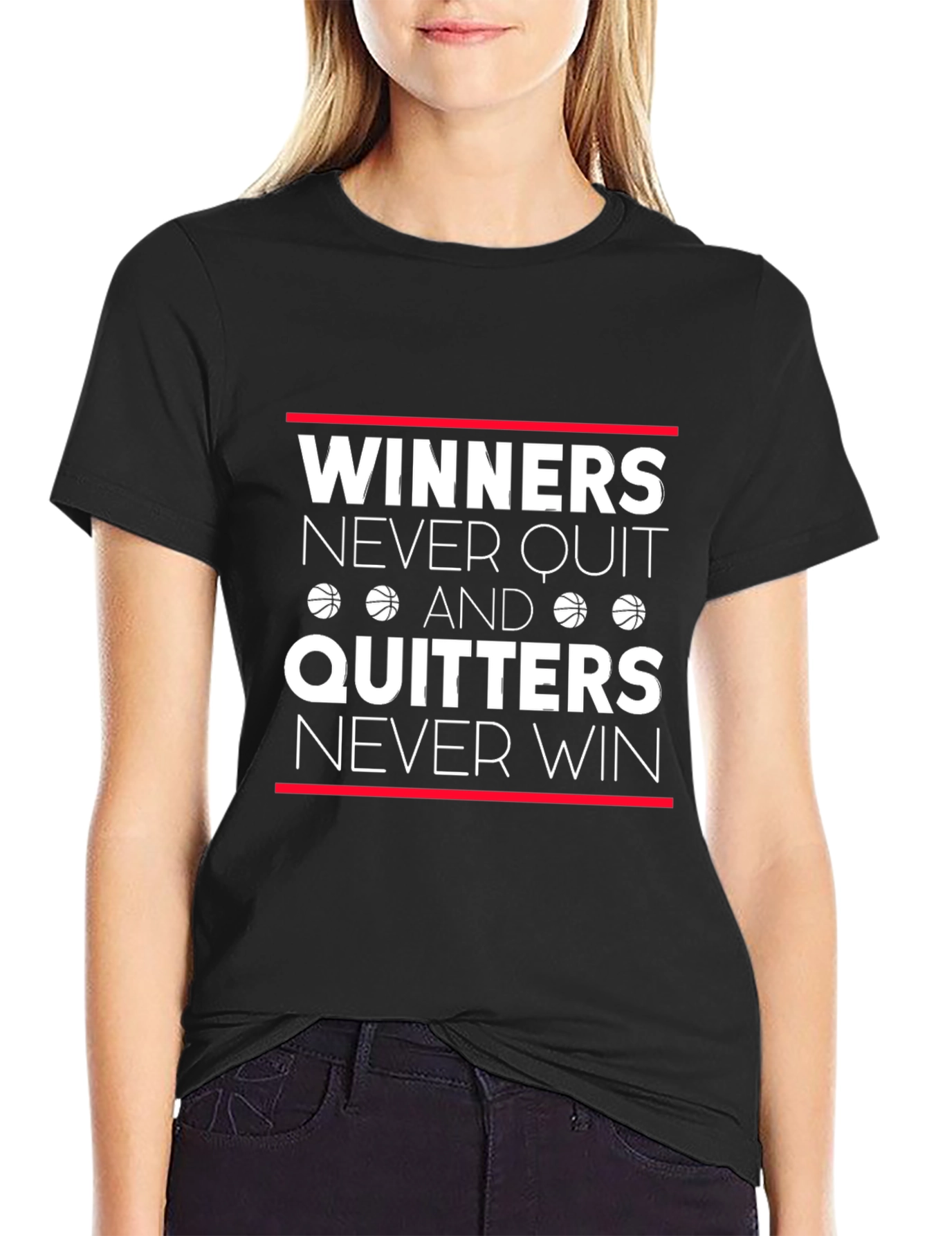 Winners Never Quit T-Shirt - Motivational Basketball Tee