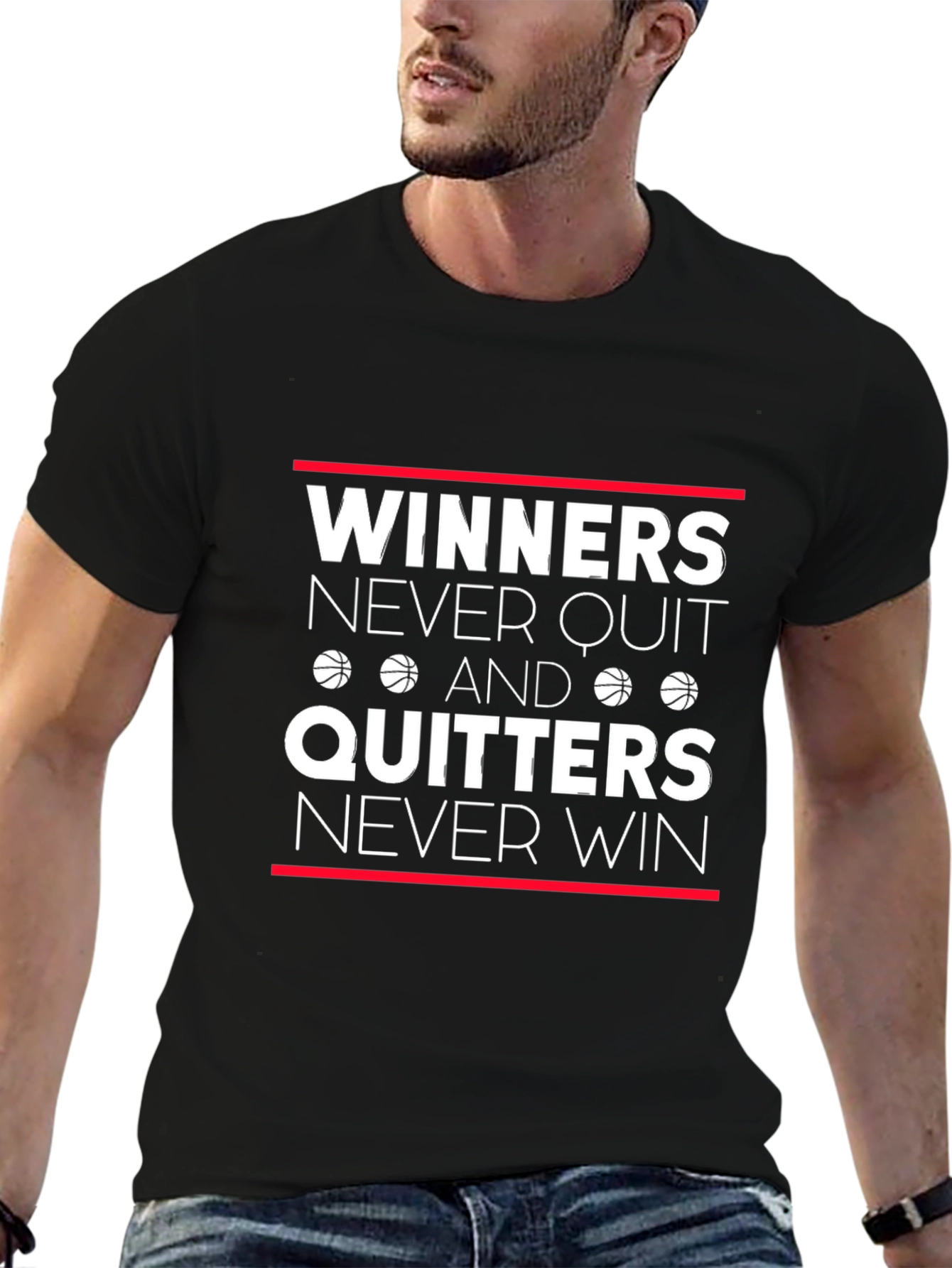 Winners Never Quit T-Shirt - Motivational Basketball Tee