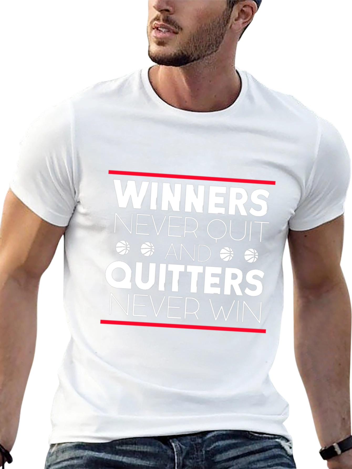 Winners Never Quit T-Shirt - Motivational Basketball Tee
