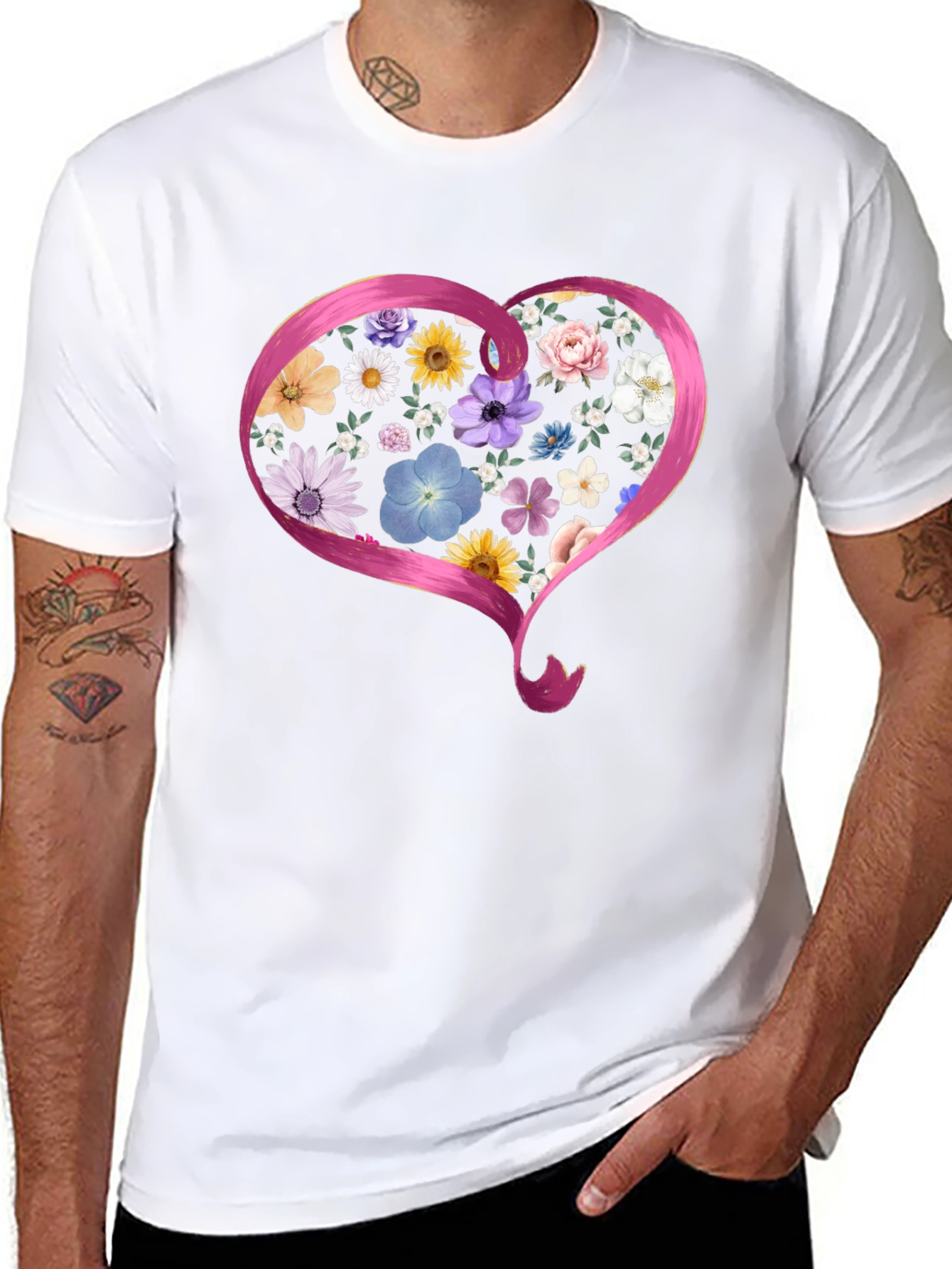 Floral Heart Graphic Black T-Shirt