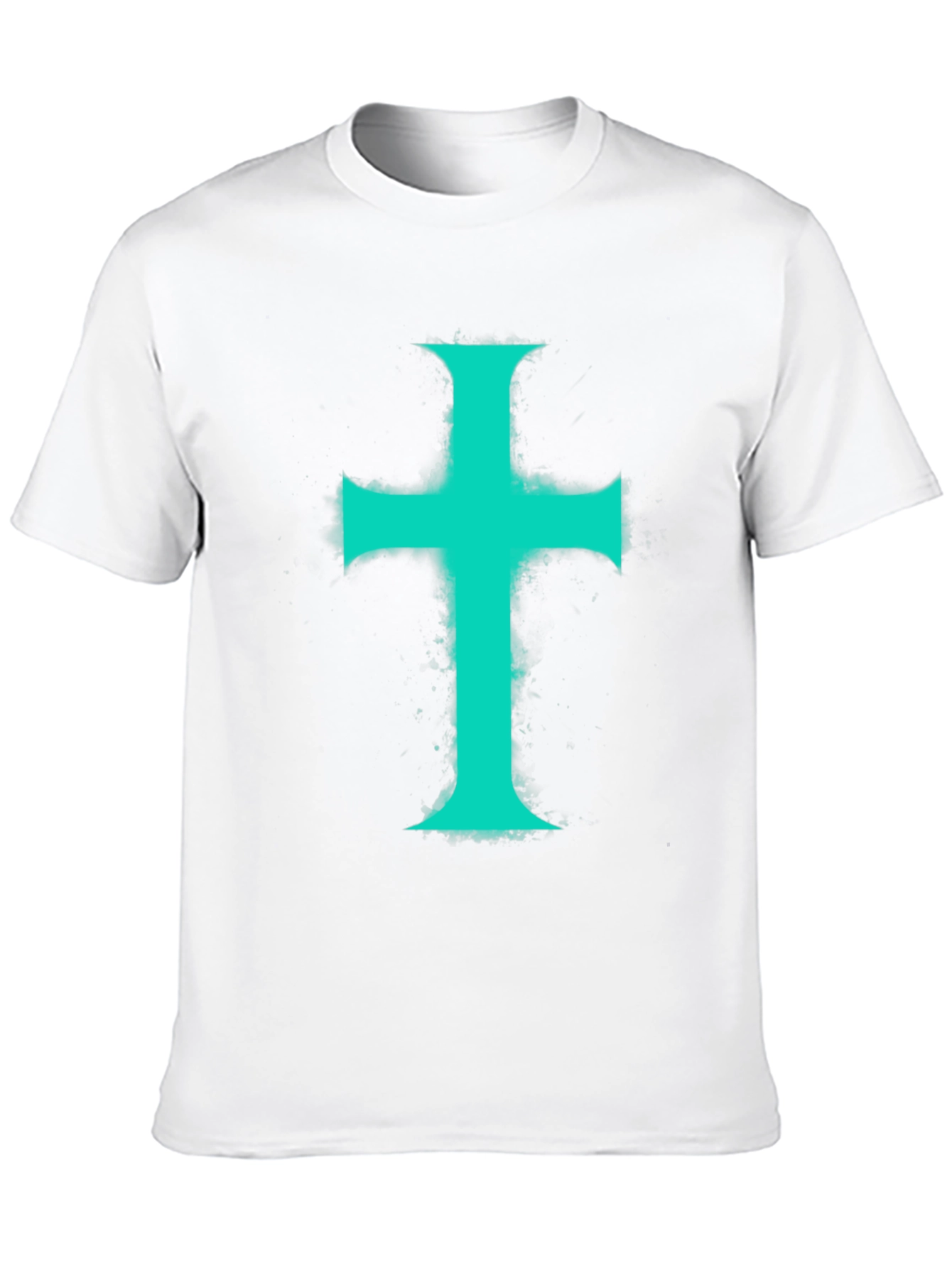 Teal Cross Graphic Print Black T-Shirt