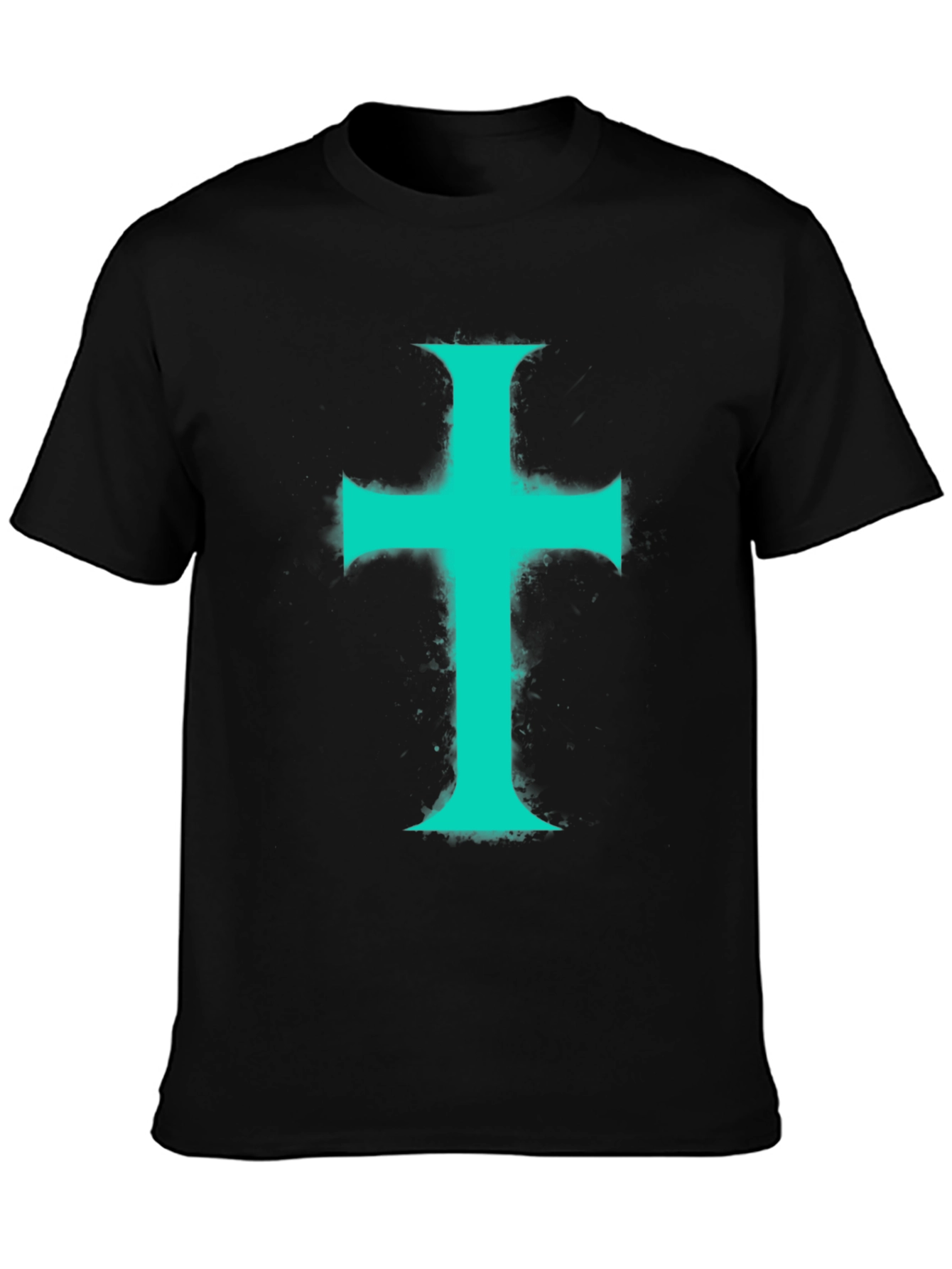 Teal Cross Graphic Print Black T-Shirt