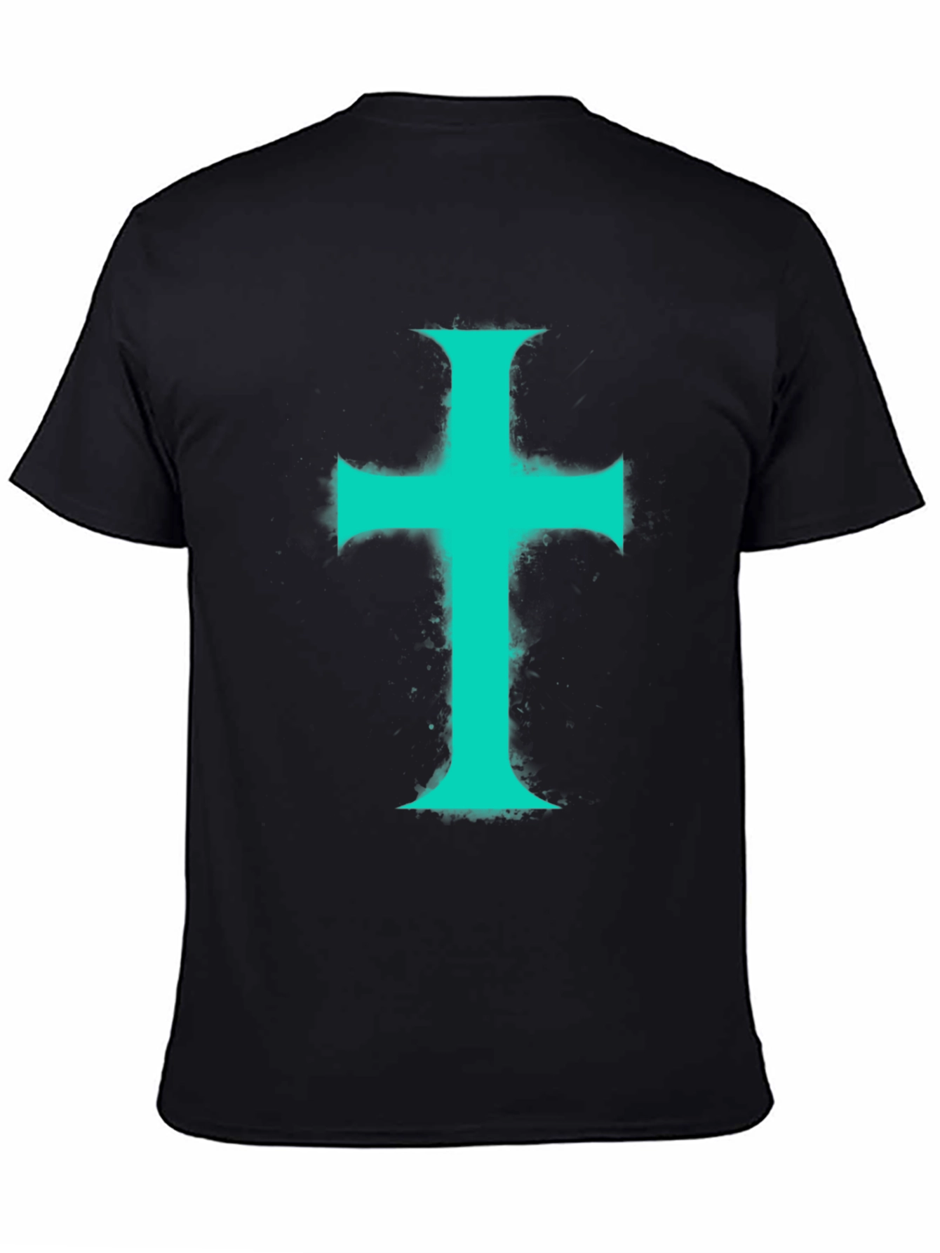 Teal Cross Graphic Print Black T-Shirt
