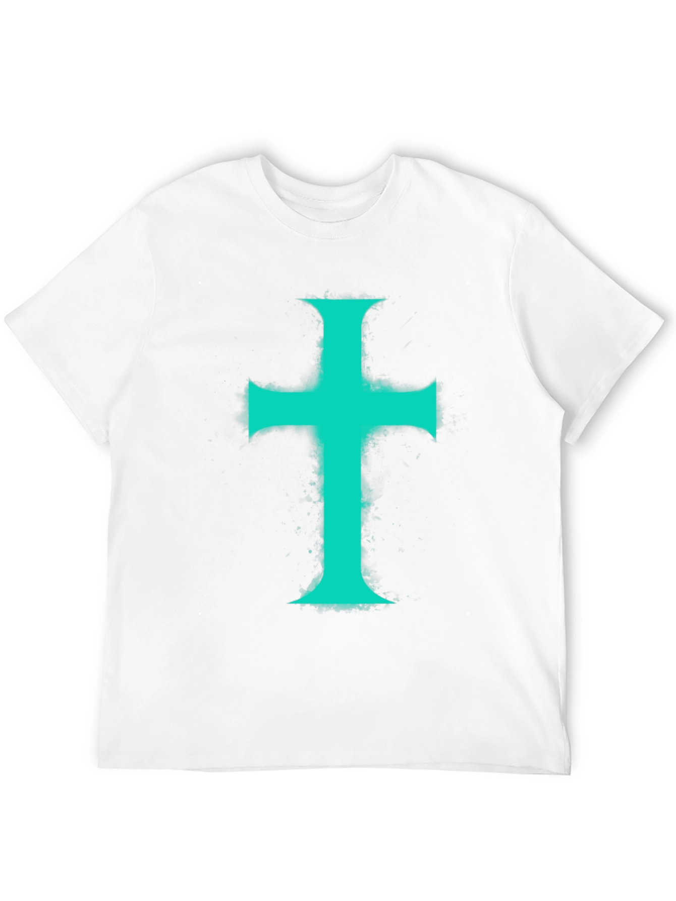 Teal Cross Graphic Print Black T-Shirt