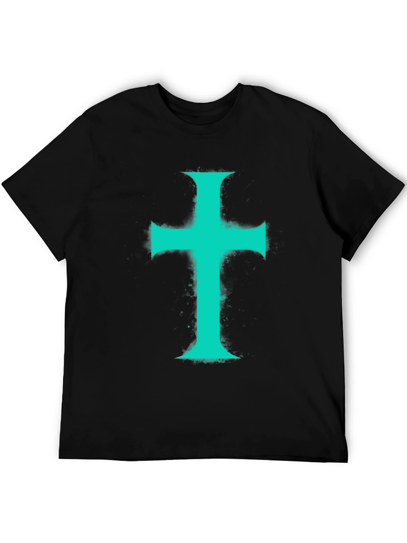 Teal Cross Graphic Print Black T-Shirt