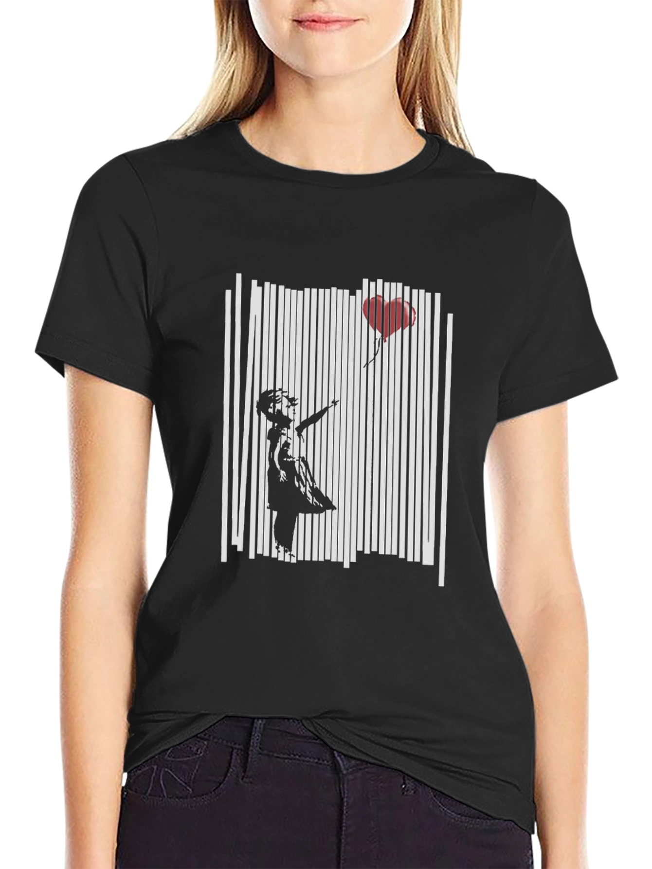 Banksy Girl with Balloon Black T-Shirt