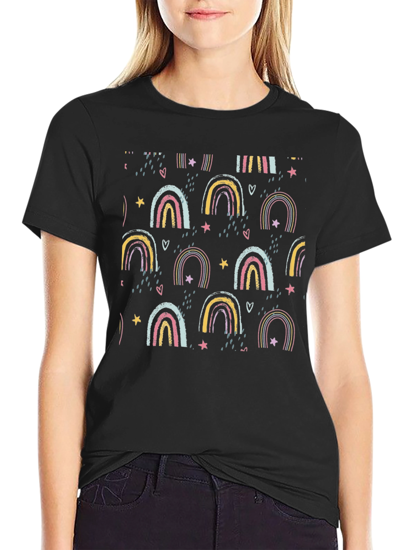 Rainbow Pattern Black T-Shirt