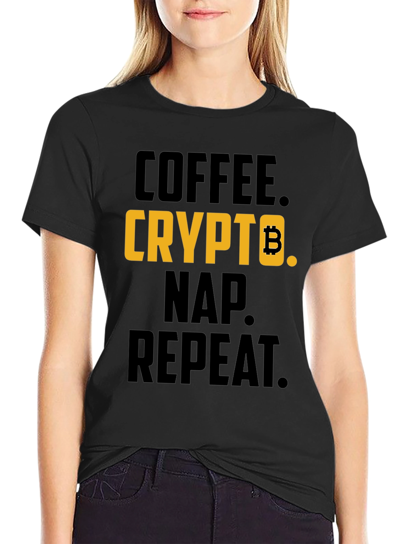 Coffee Crypto Nap Repeat T-Shirt - Bitcoin Design