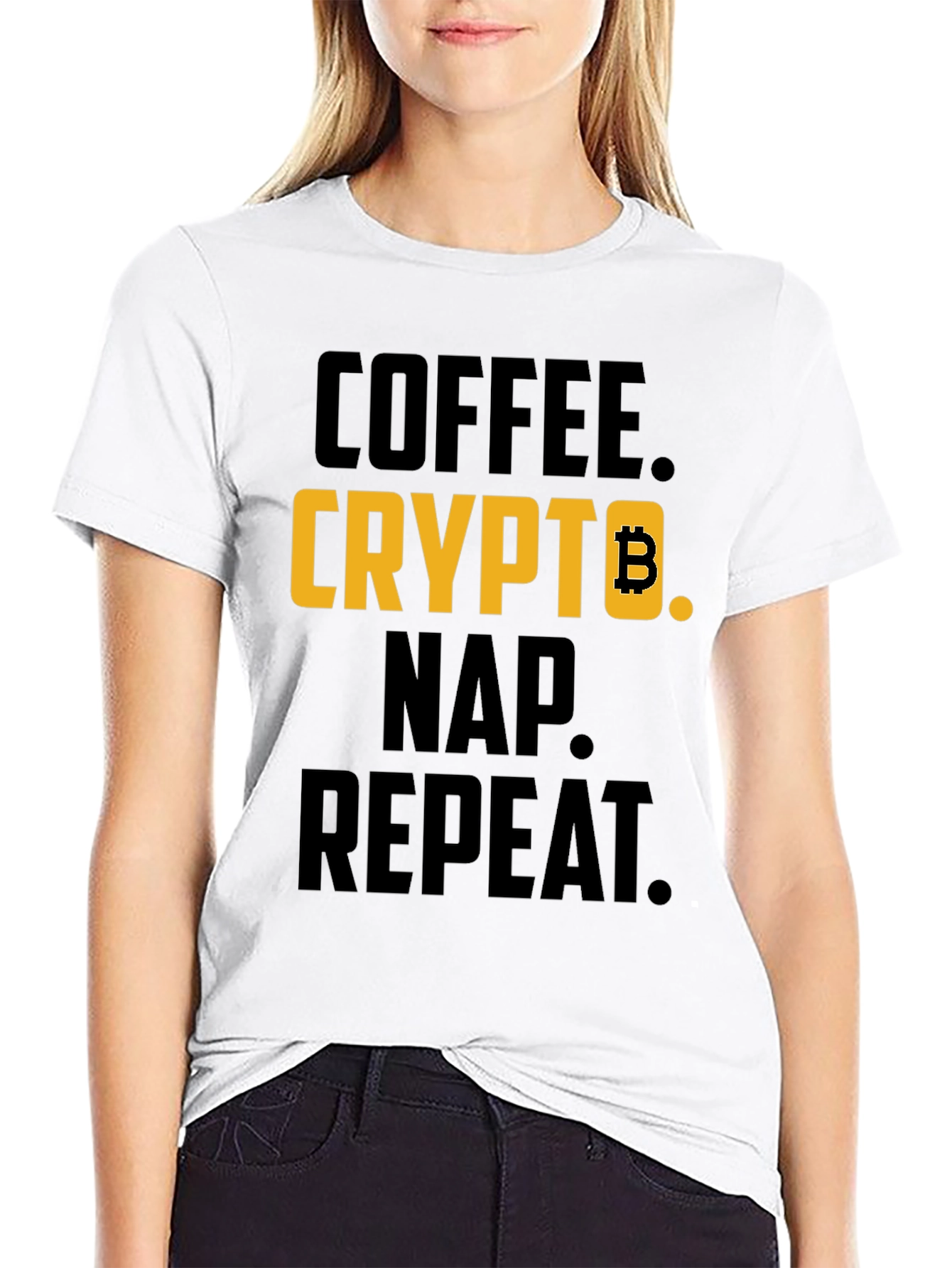 Coffee Crypto Nap Repeat T-Shirt - Bitcoin Design