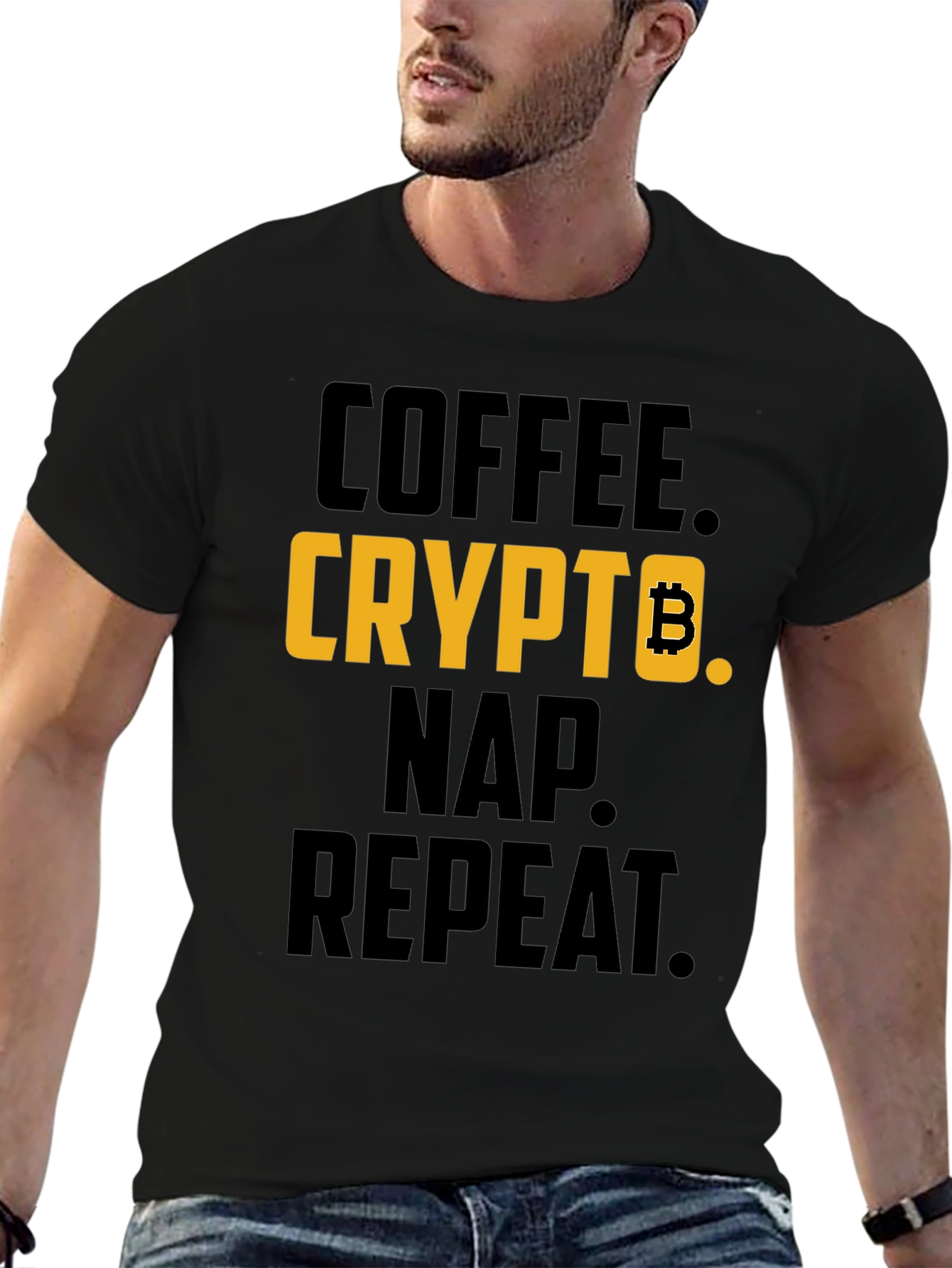 Coffee Crypto Nap Repeat T-Shirt - Bitcoin Design