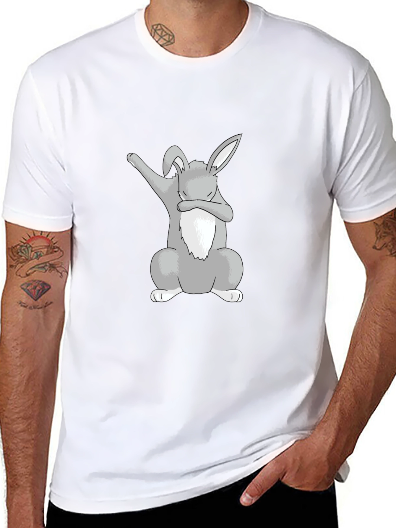 Dabbing Bunny Graphic Tee - Black Cotton Shirt