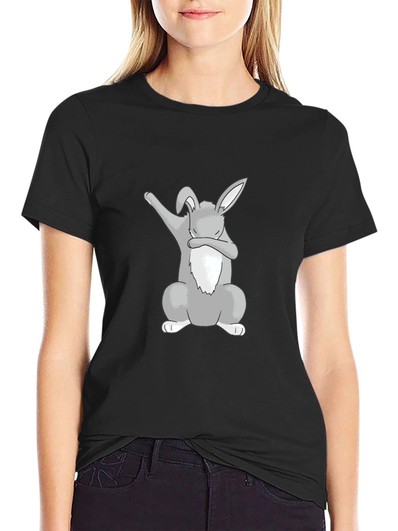 Dabbing Bunny Graphic Tee - Black Cotton Shirt