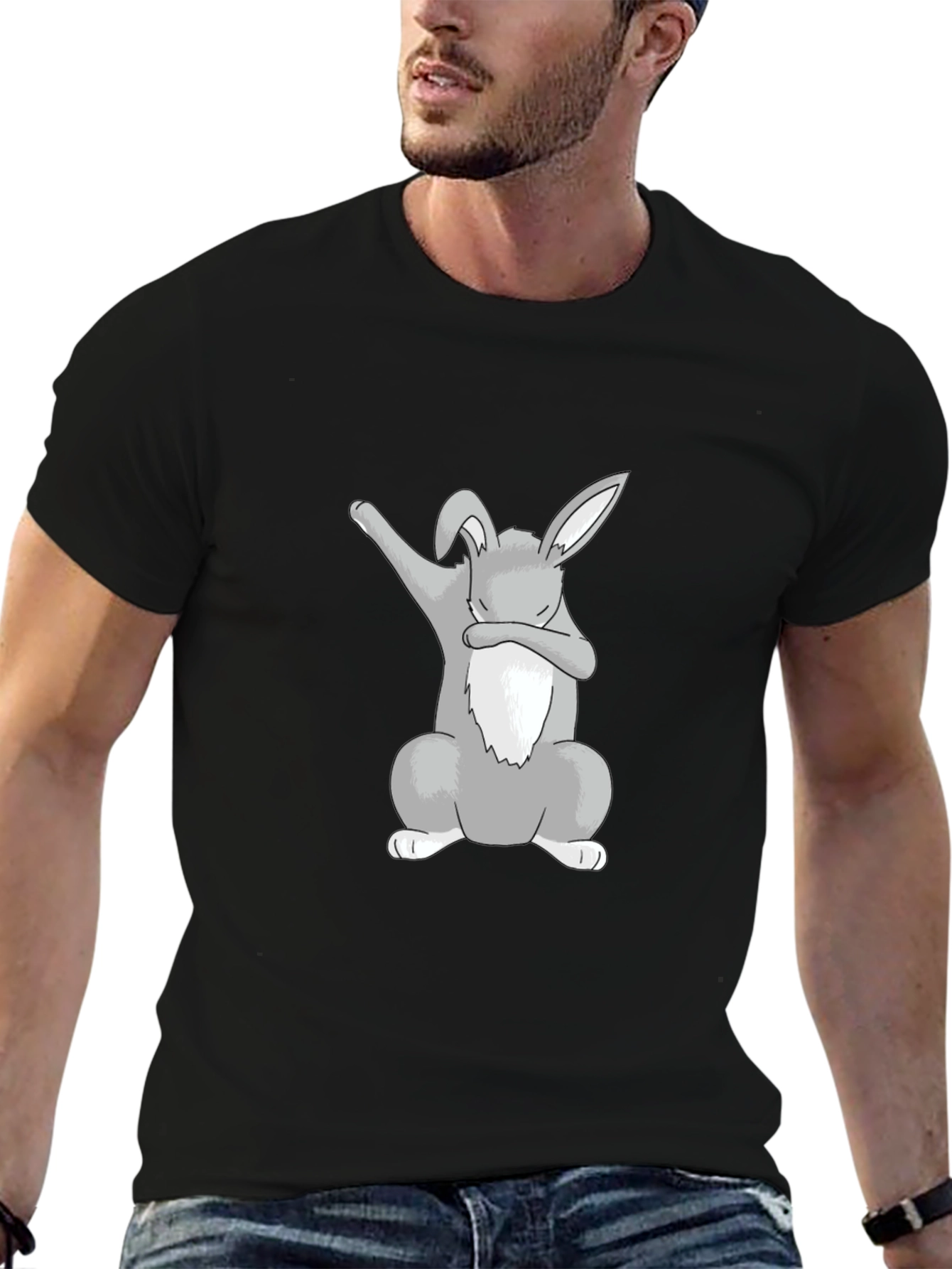 Dabbing Bunny Graphic Tee - Black Cotton Shirt