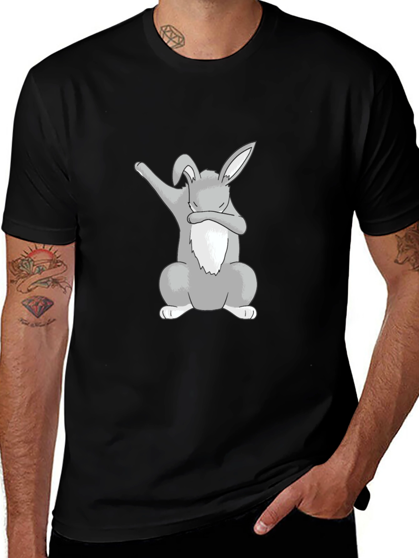 Dabbing Bunny Graphic Tee - Black Cotton Shirt