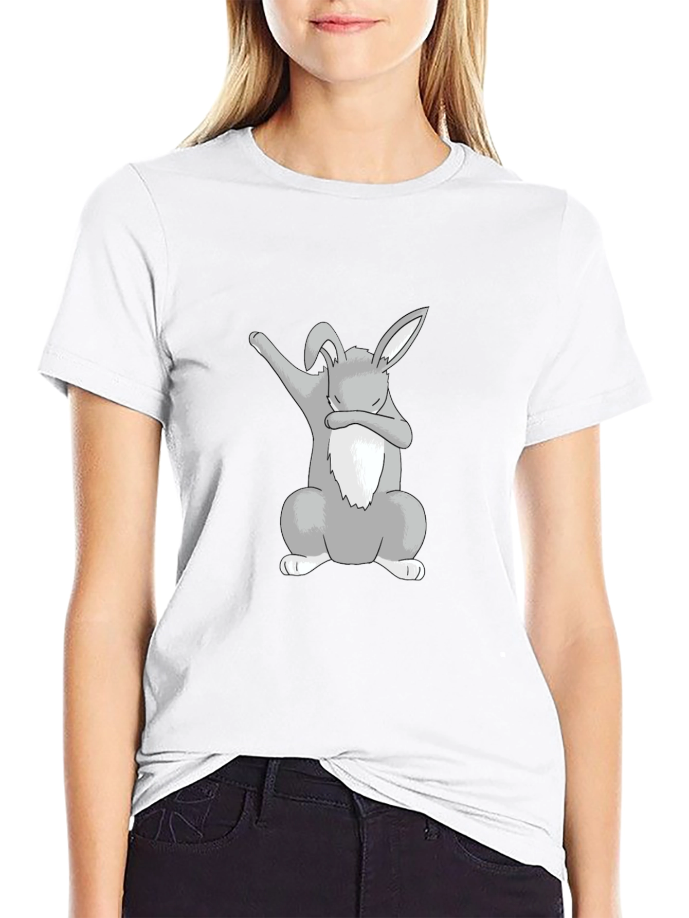 Dabbing Bunny Graphic Tee - Black Cotton Shirt