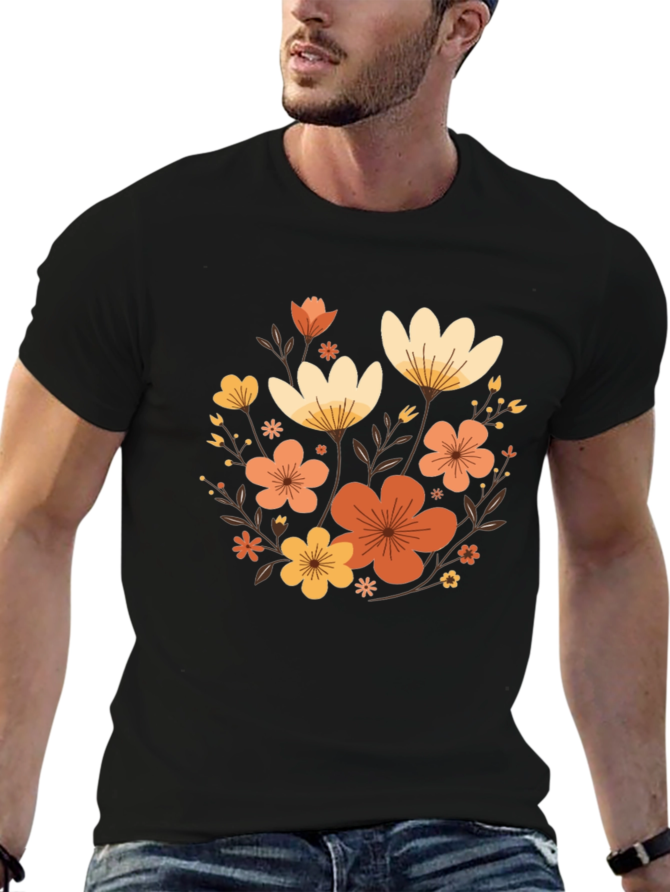 Floral Graphic Black T-Shirt - Stylish Casual Wear