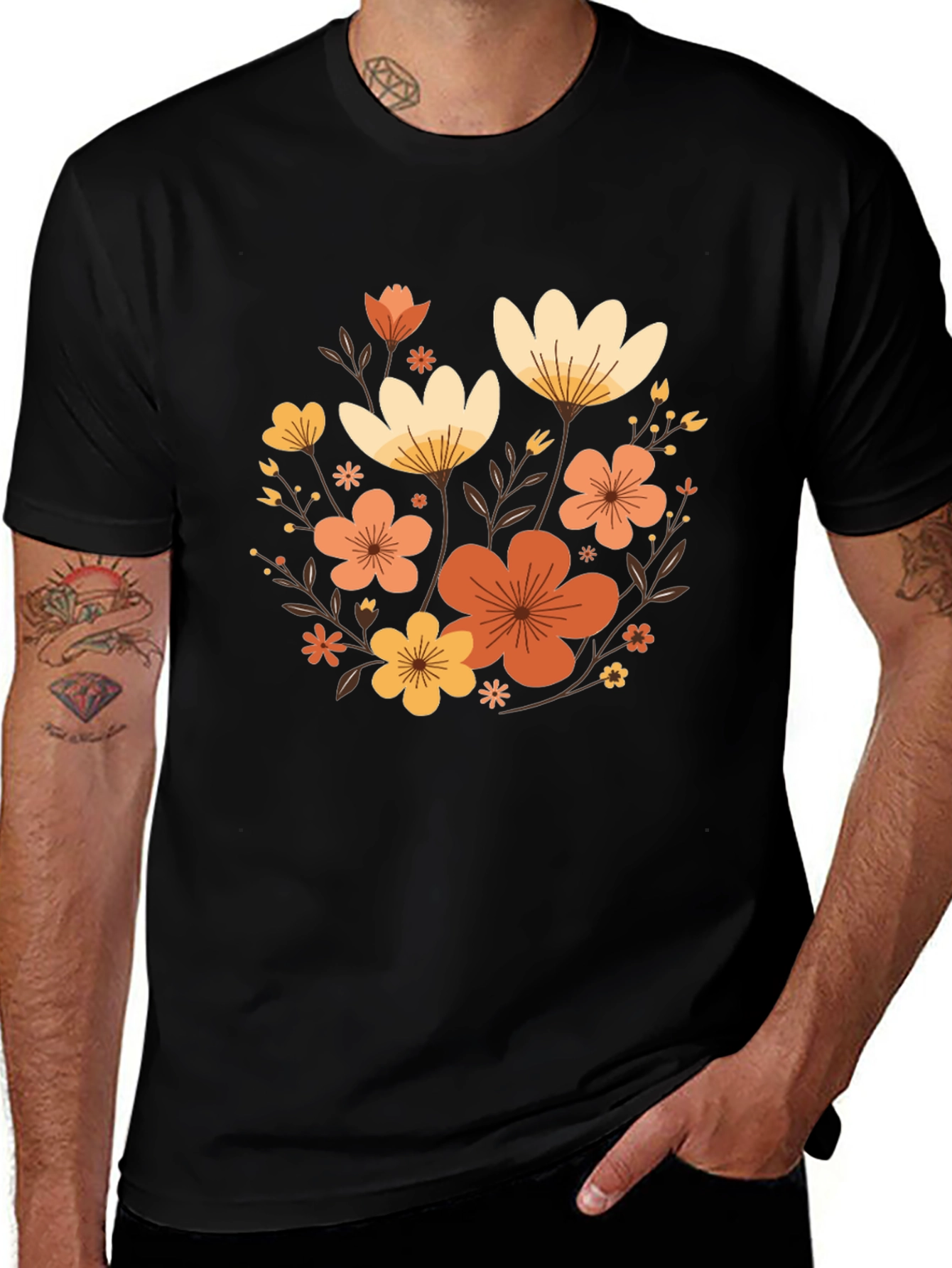 Floral Graphic Black T-Shirt - Stylish Casual Wear