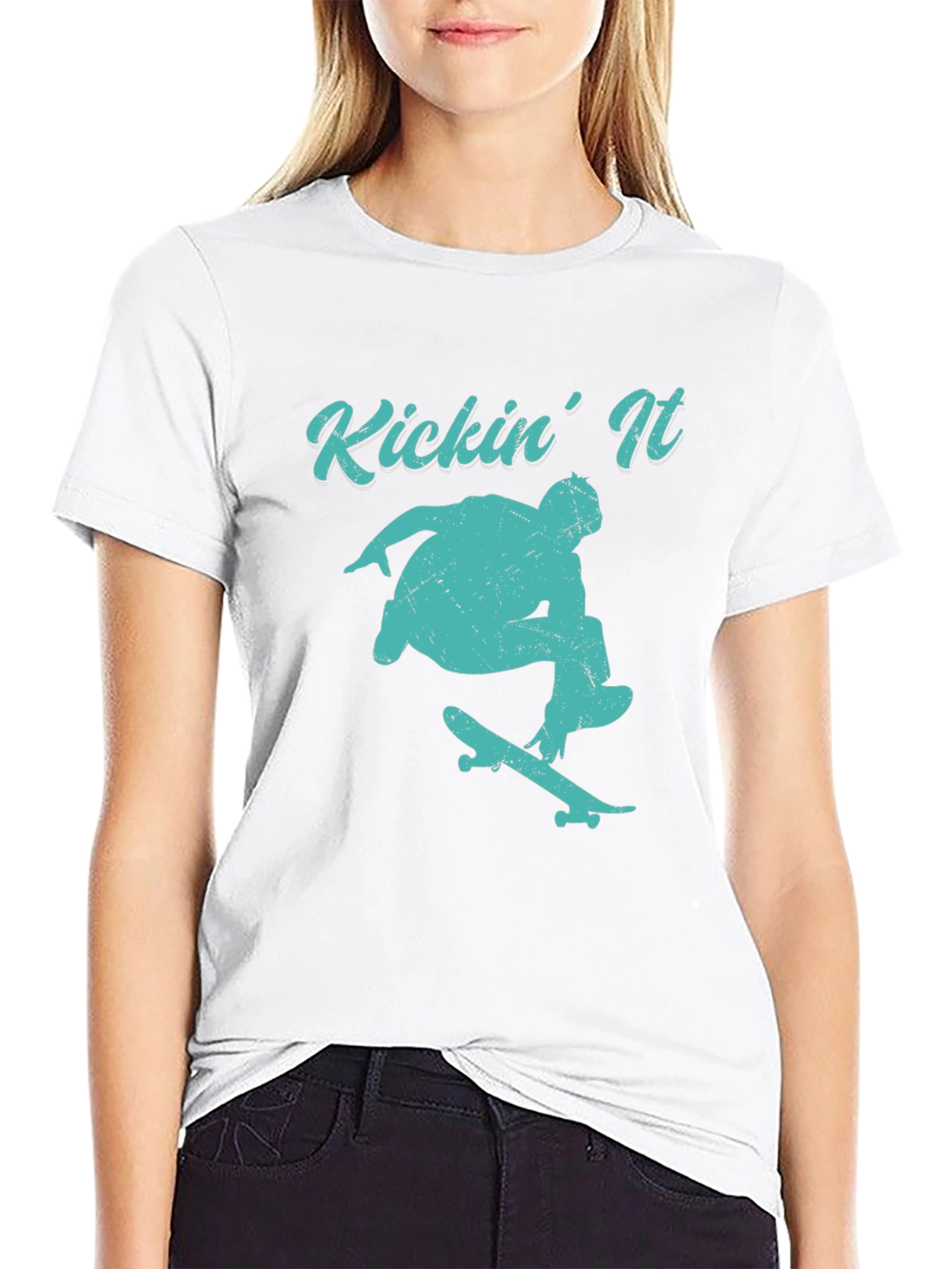 Kickin It Skateboard Graphic Tee - Black