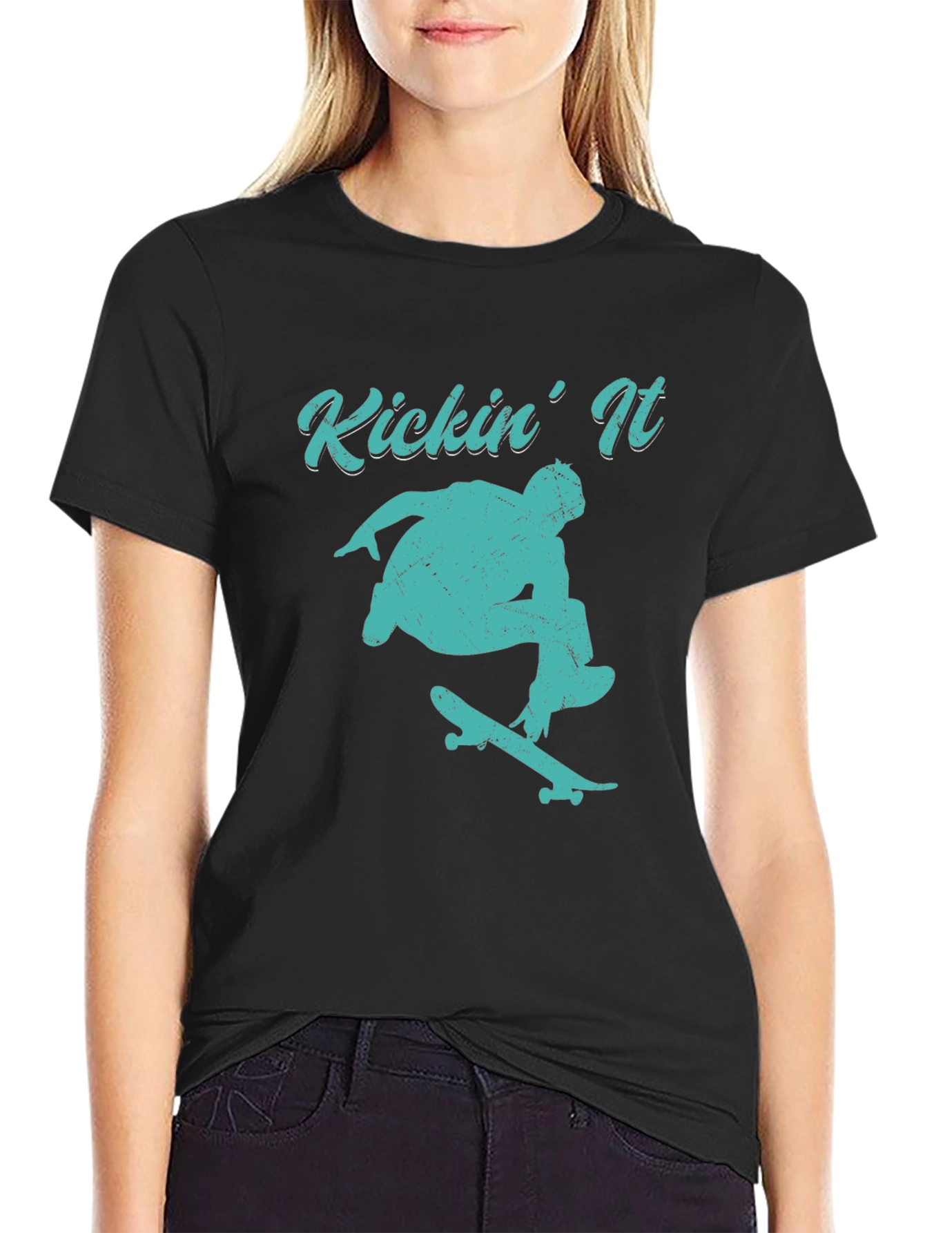 Kickin It Skateboard Graphic Tee - Black