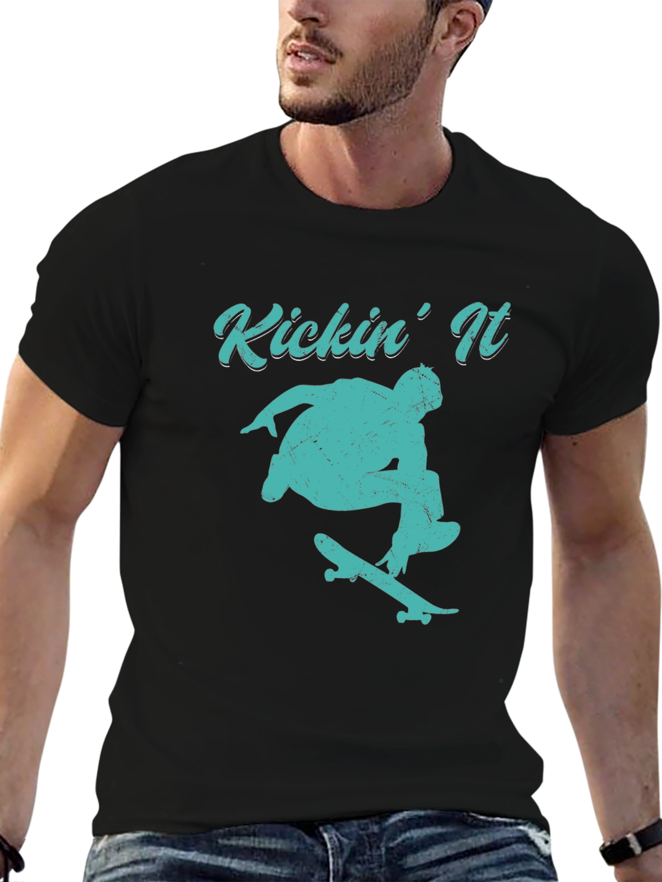Kickin It Skateboard Graphic Tee - Black