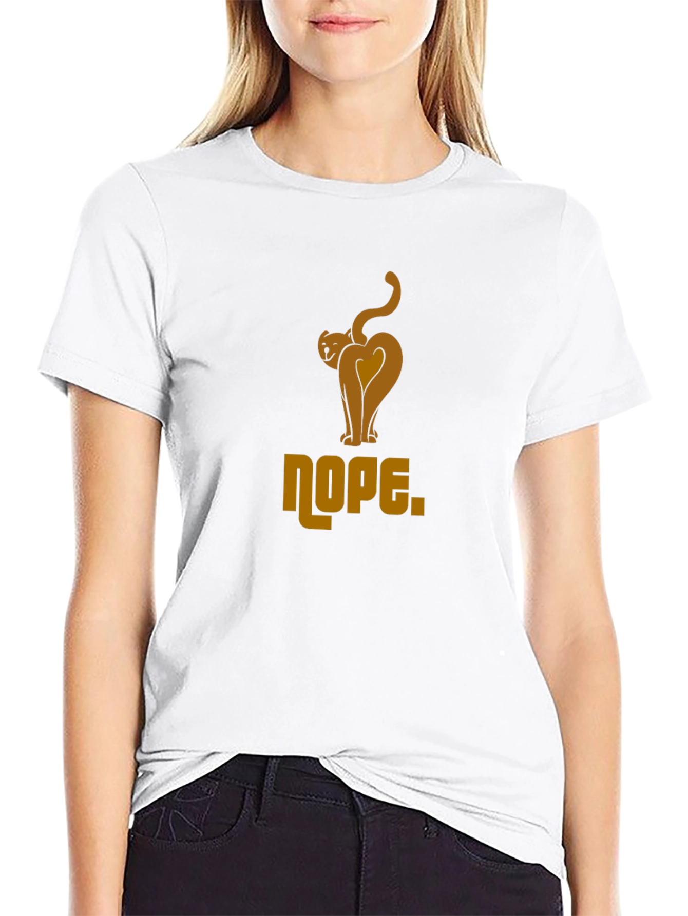 Nope Cat Graphic Tee - Black Cotton Blend