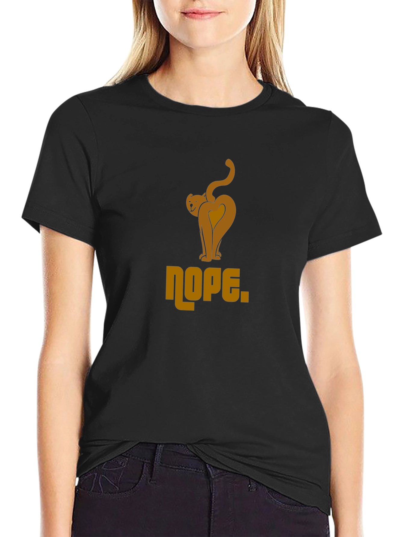 Nope Cat Graphic Tee - Black Cotton Blend