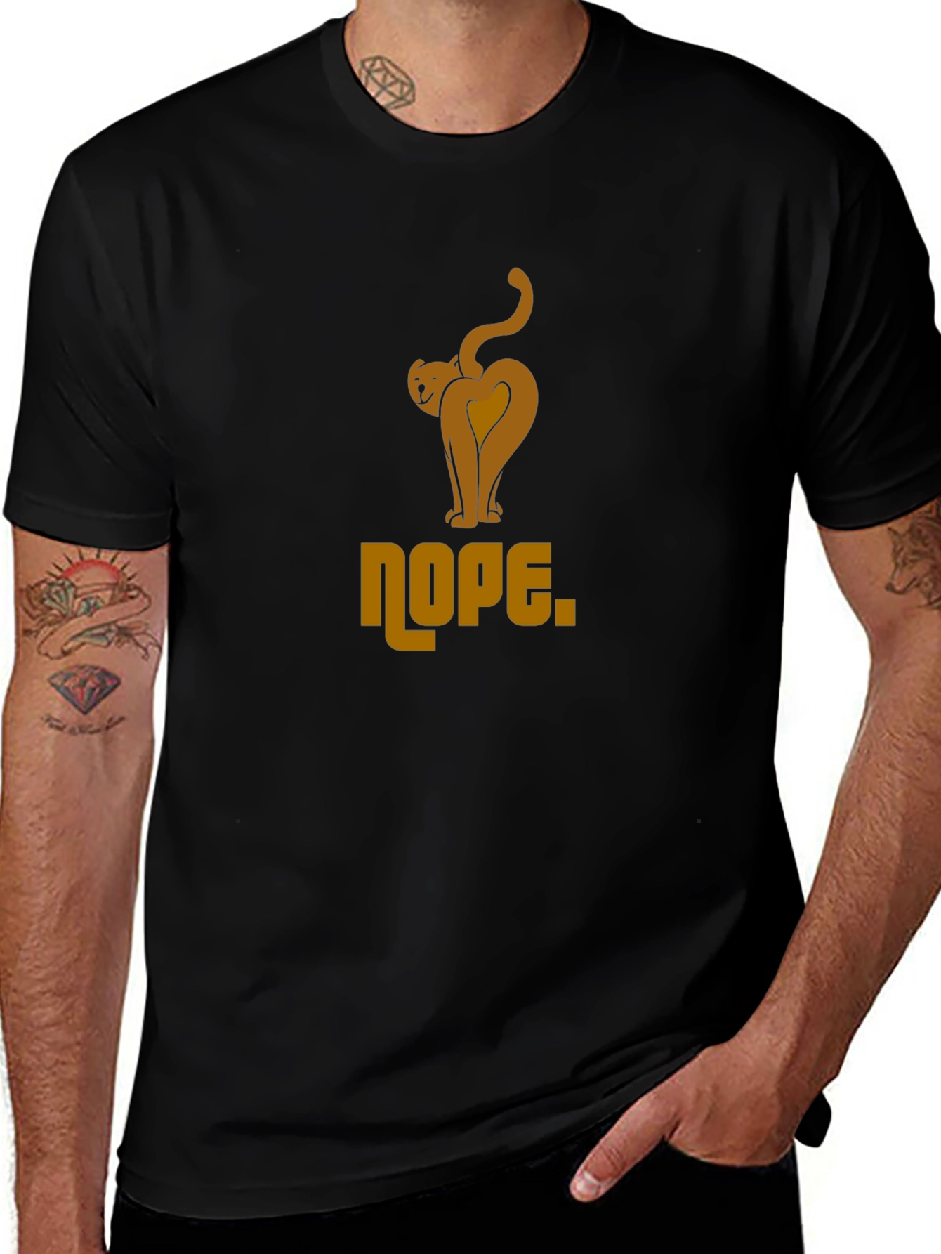 Nope Cat Graphic Tee - Black Cotton Blend