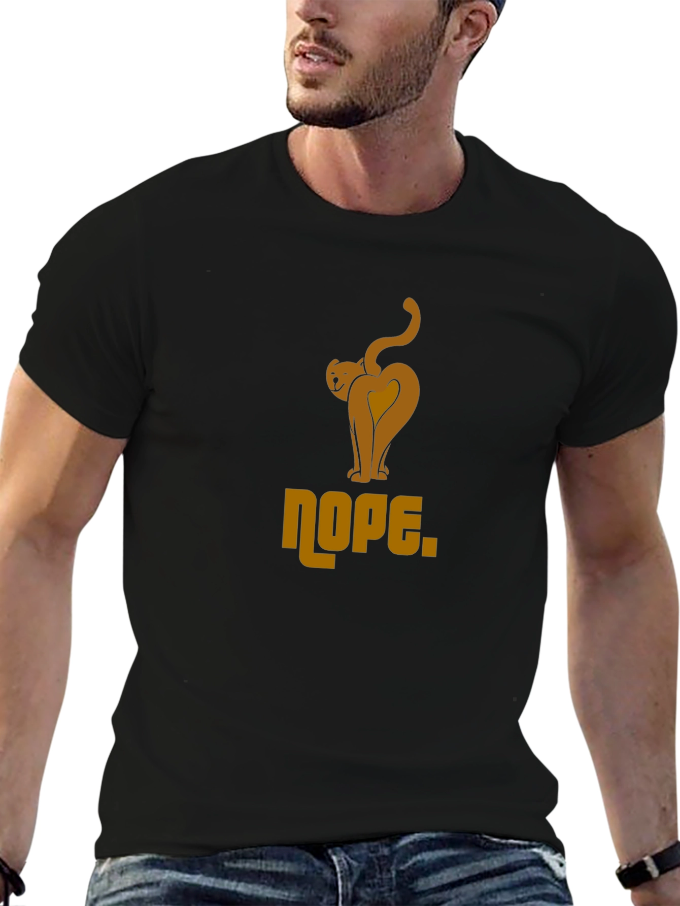 Nope Cat Graphic Tee - Black Cotton Blend