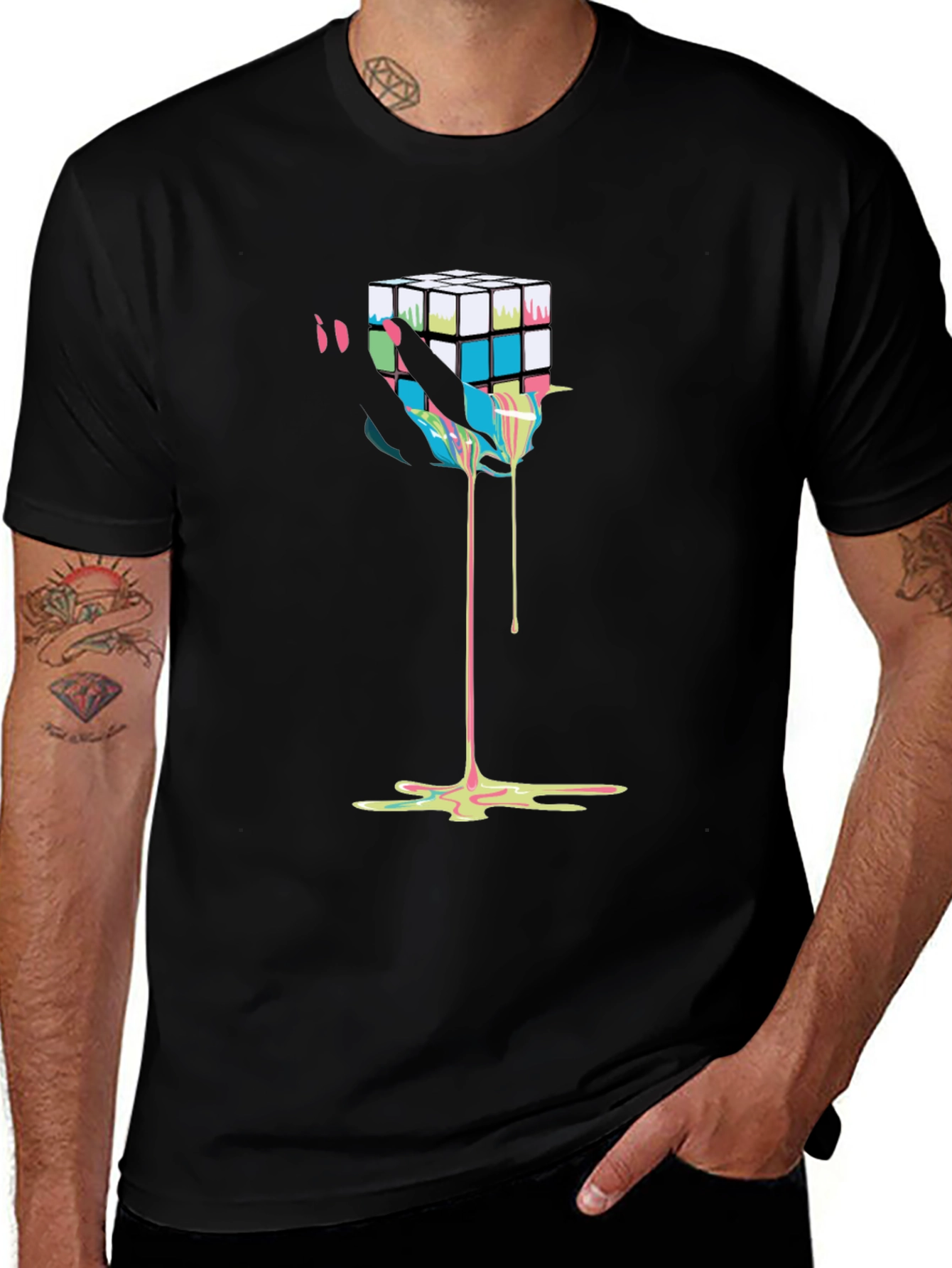 Rubiks Cube Drip Graphic Tee - Modern Art T-Shirt