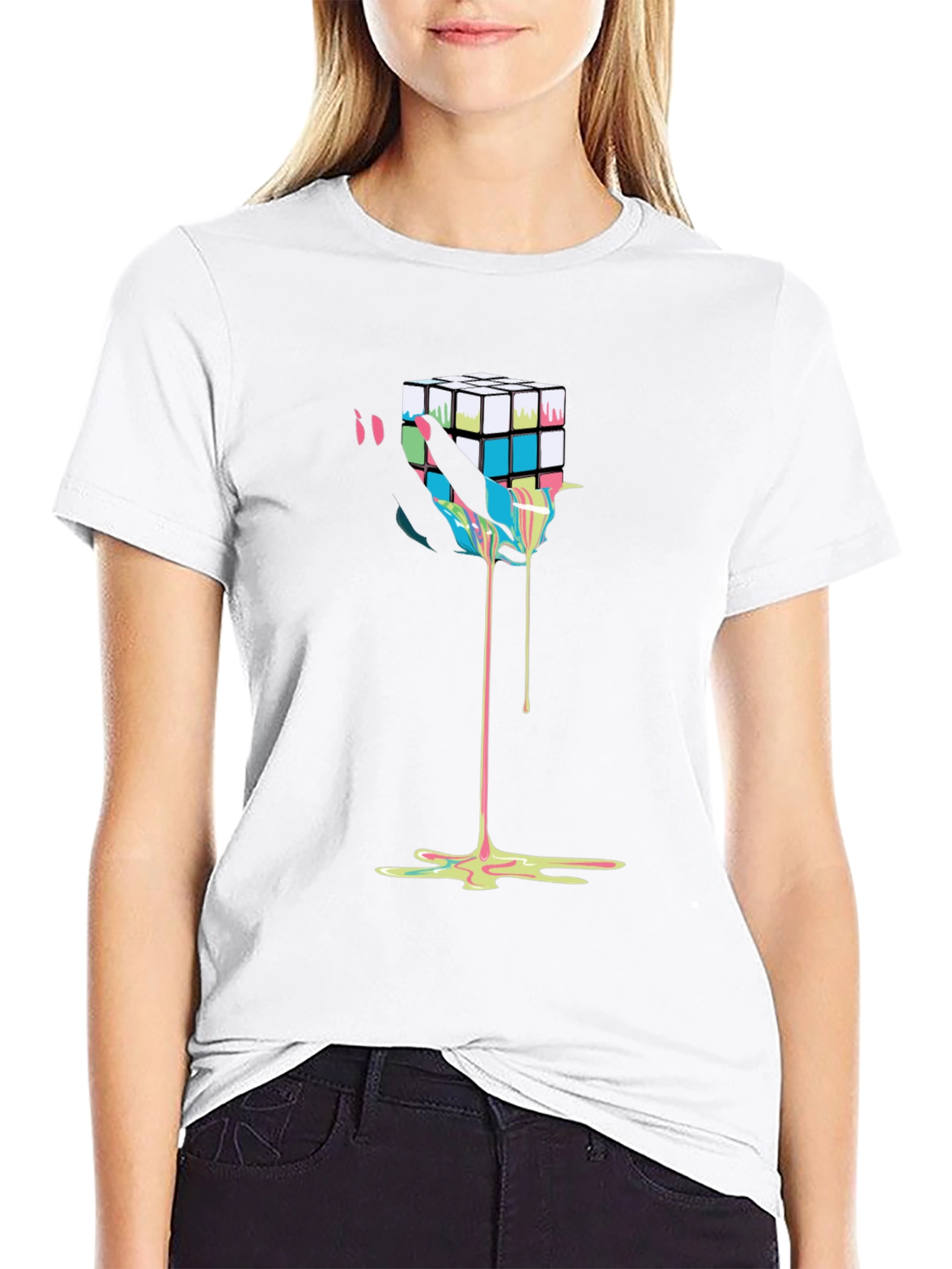 Rubiks Cube Drip Graphic Tee - Modern Art T-Shirt