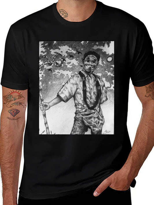 Masked Figure Graphic Tee - Unique Art T-Shirt