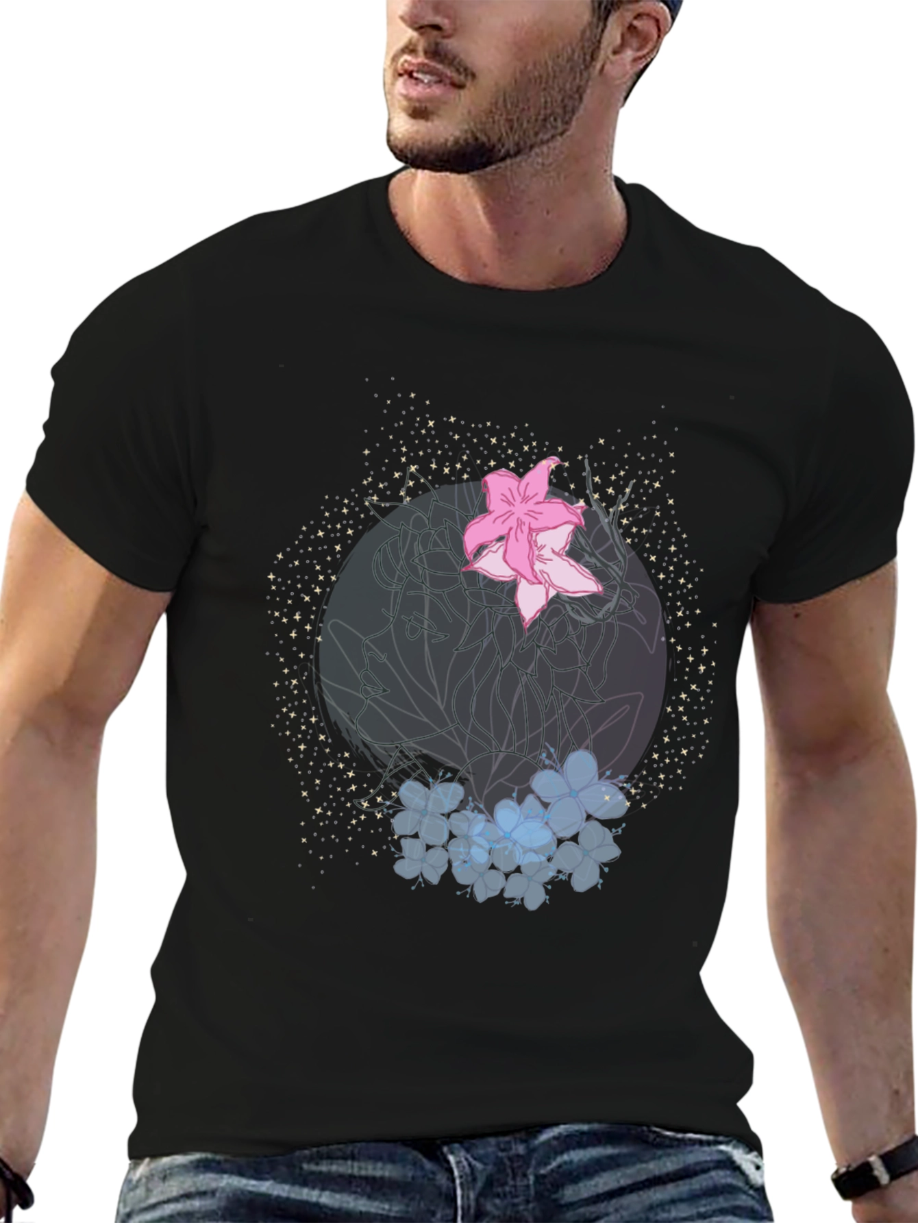 Floral Graphic Print Black T-Shirt