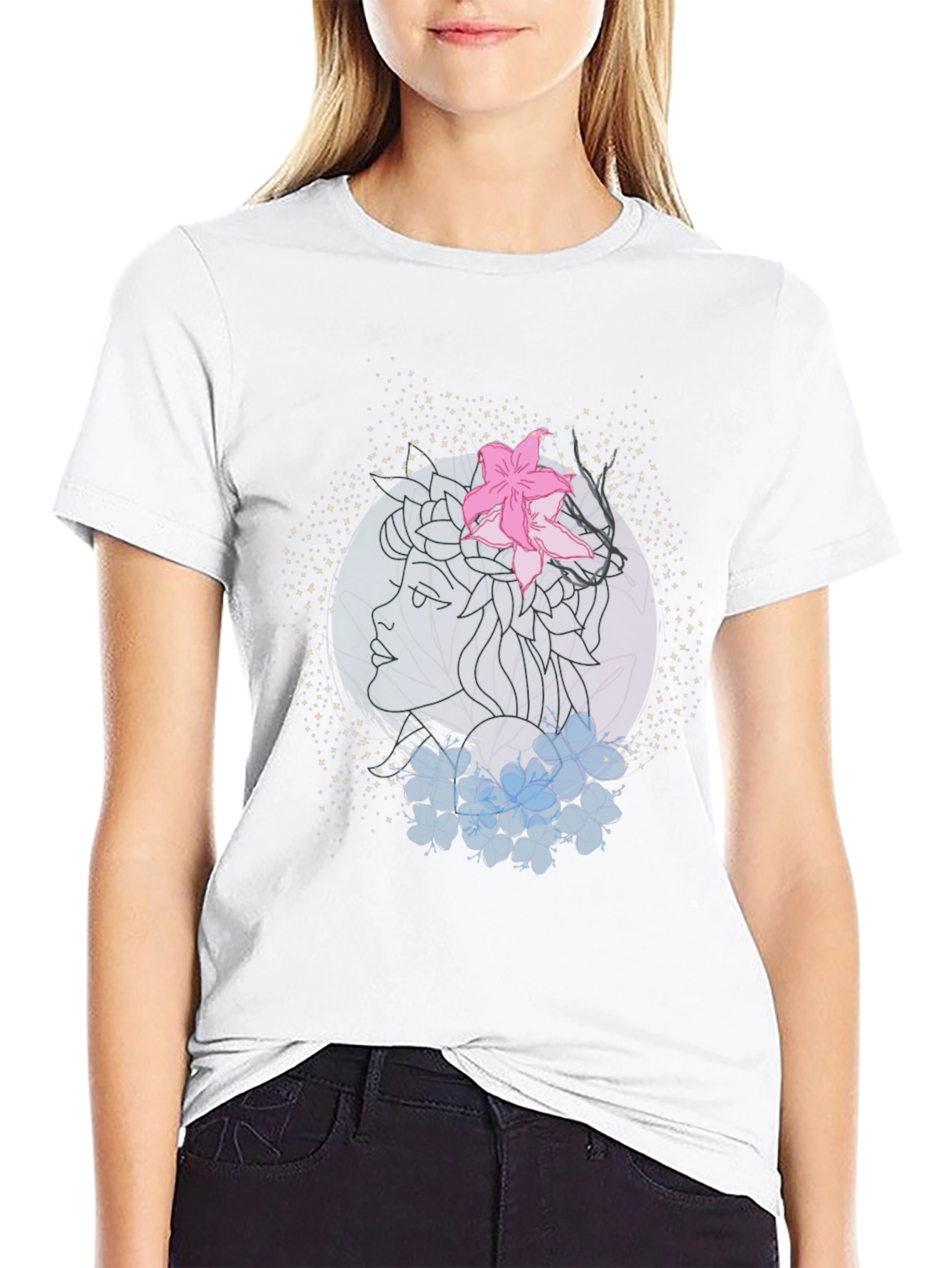 Floral Graphic Print Black T-Shirt