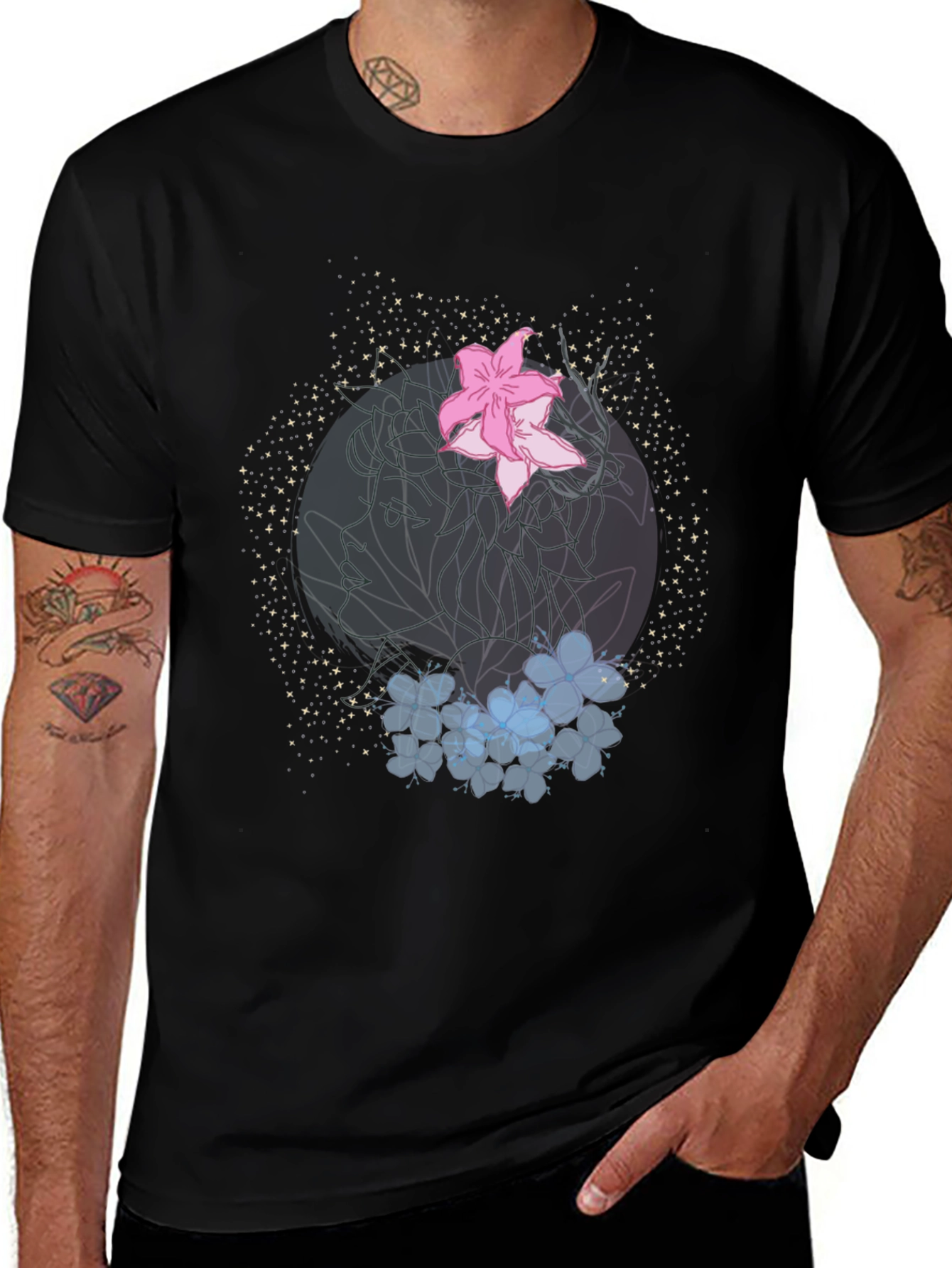Floral Graphic Print Black T-Shirt