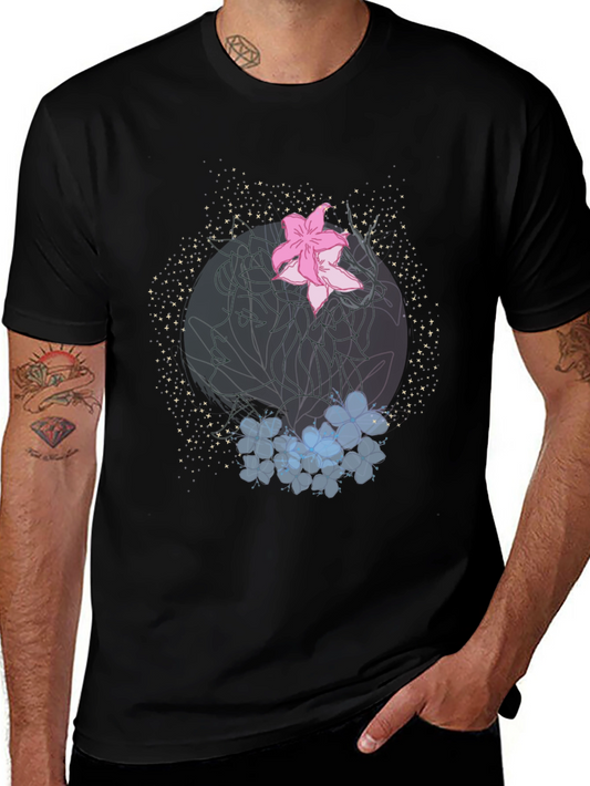 Floral Graphic Print Black T-Shirt